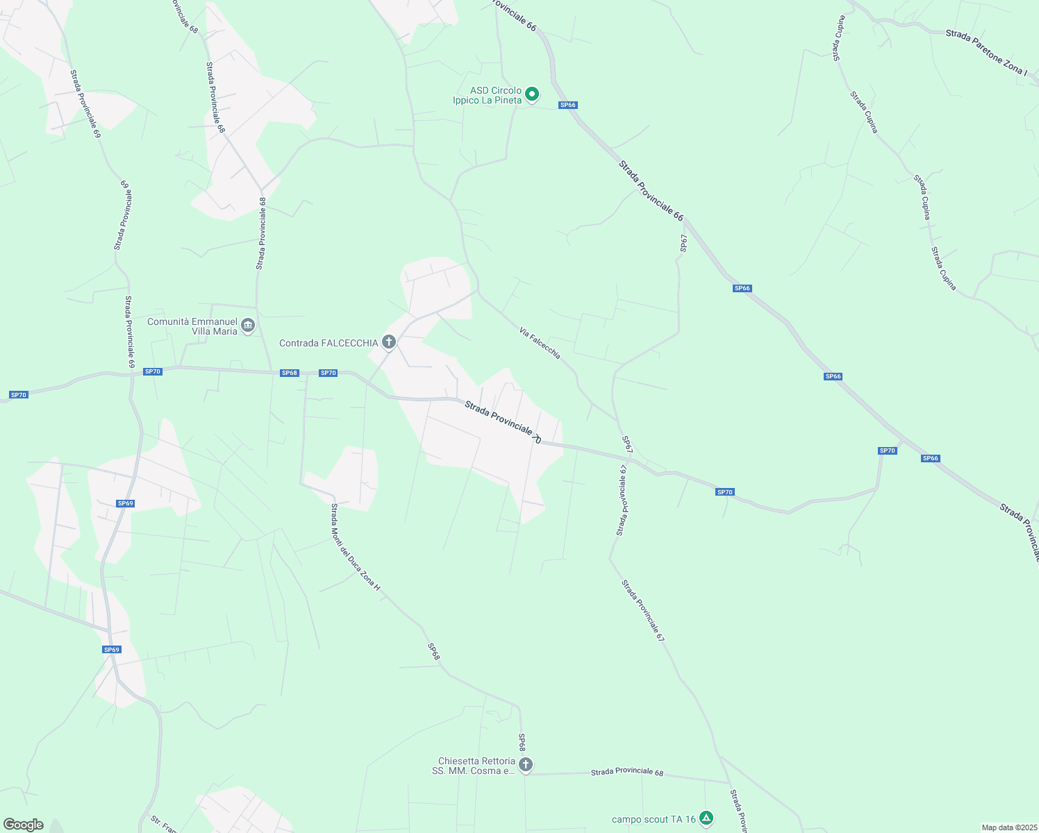 map of restaurants, bars, coffee shops, grocery stores, and more near 35 SP70 in Provincia di Taranto