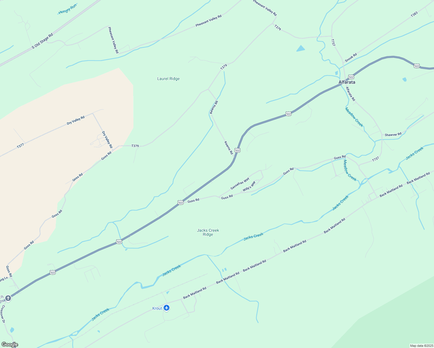 map of restaurants, bars, coffee shops, grocery stores, and more near Highway 522 South in Mifflin County