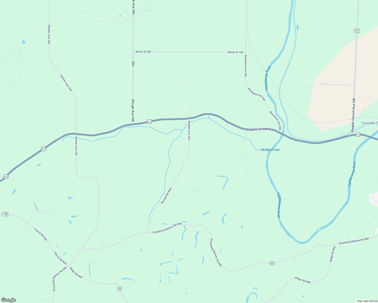 map of restaurants, bars, coffee shops, grocery stores, and more near 11034 Bardell Avenue Southwest in Bolivar