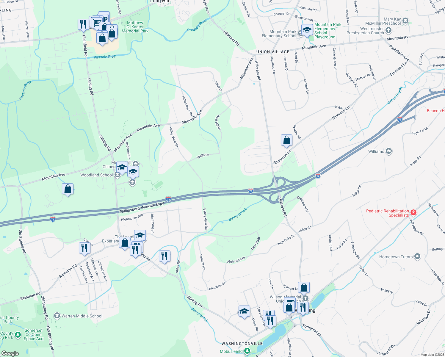 map of restaurants, bars, coffee shops, grocery stores, and more near 6 Upper Warren Way in Warren