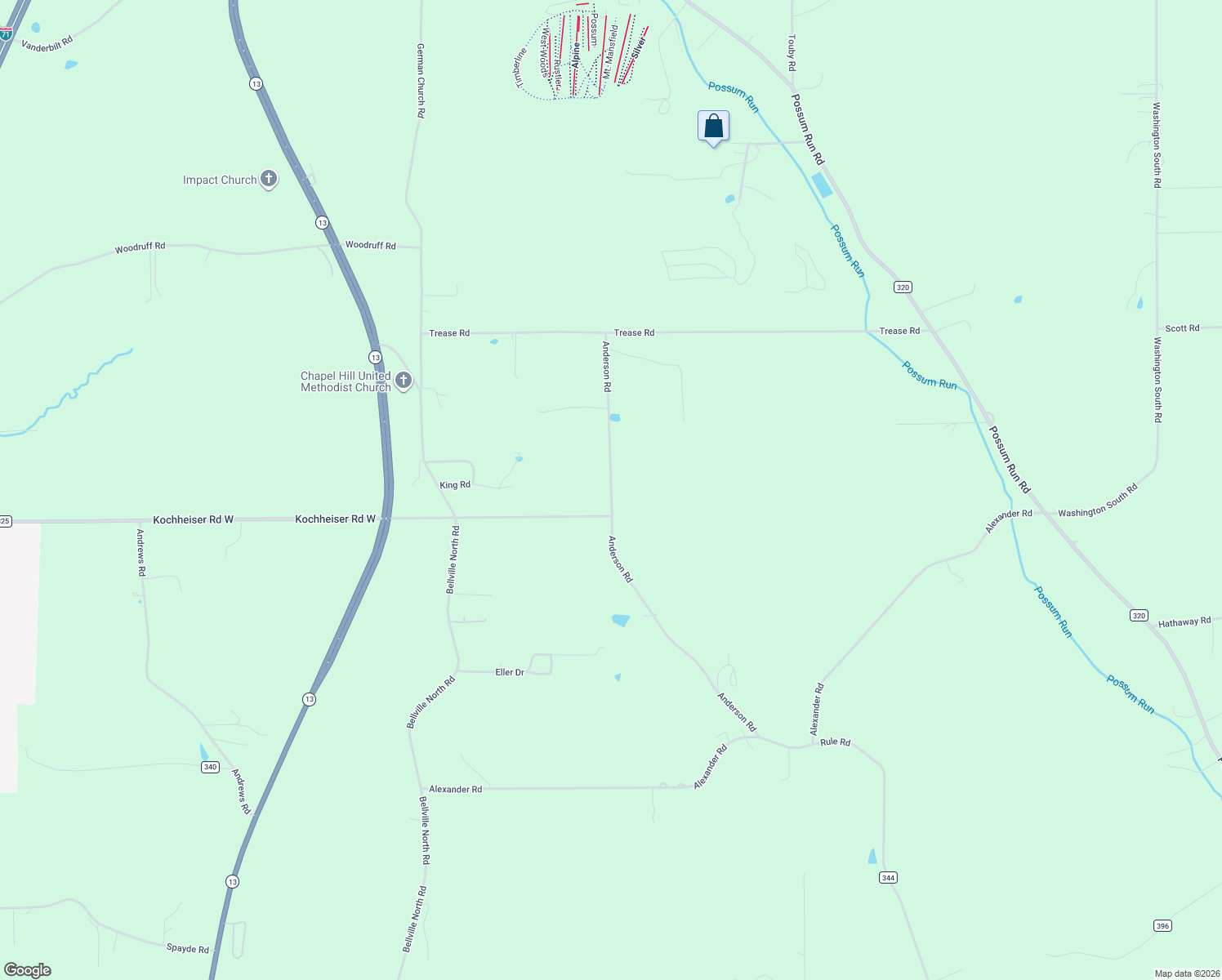 map of restaurants, bars, coffee shops, grocery stores, and more near 3740-3858 Township Highway 343 in Bellville