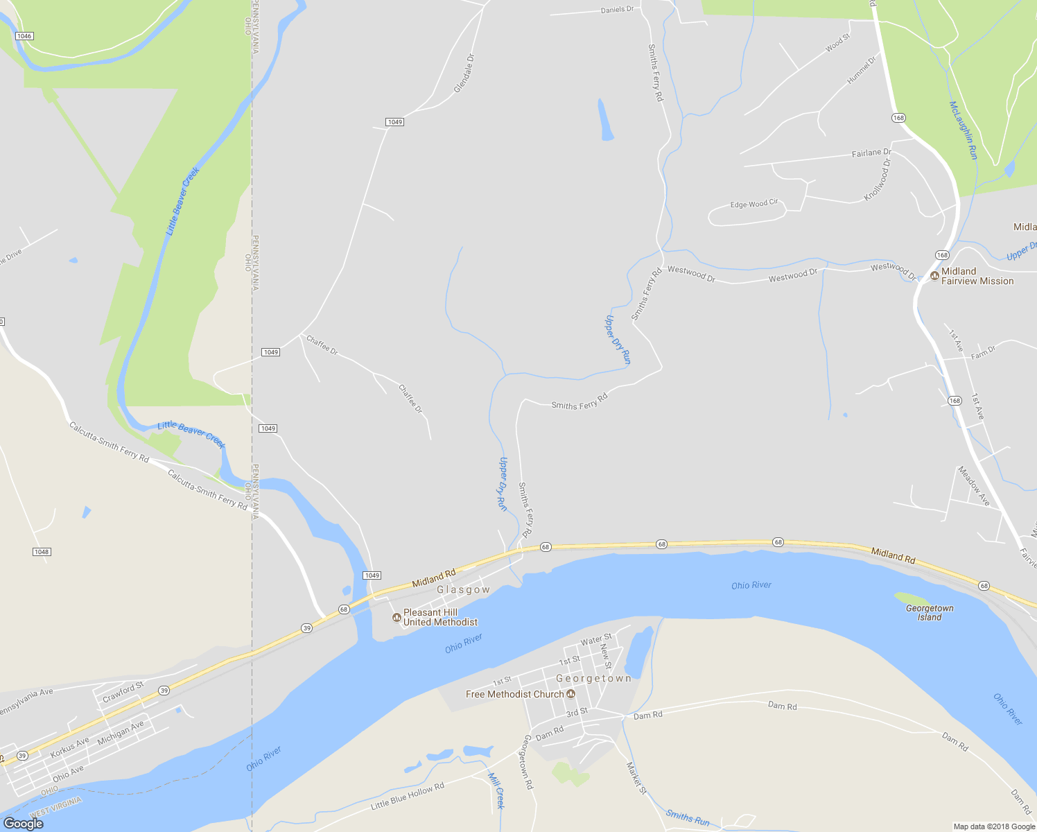 map of restaurants, bars, coffee shops, grocery stores, and more near 302 Smiths Ferry Road in Midland