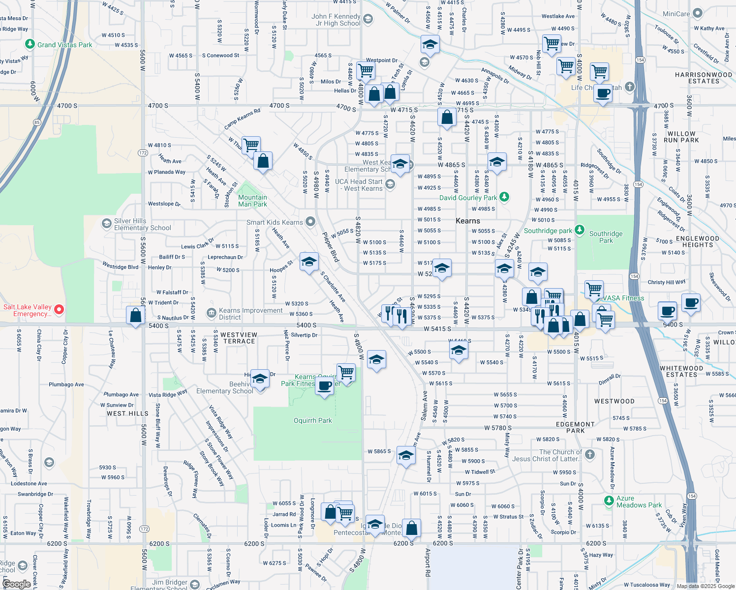 map of restaurants, bars, coffee shops, grocery stores, and more near 4780 West Sarbo Street in Kearns