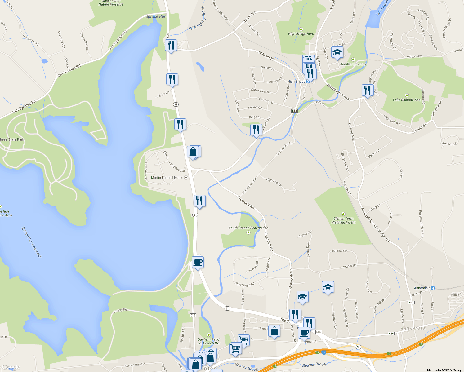 map of restaurants, bars, coffee shops, grocery stores, and more near 86 Grayrock Road in Clinton