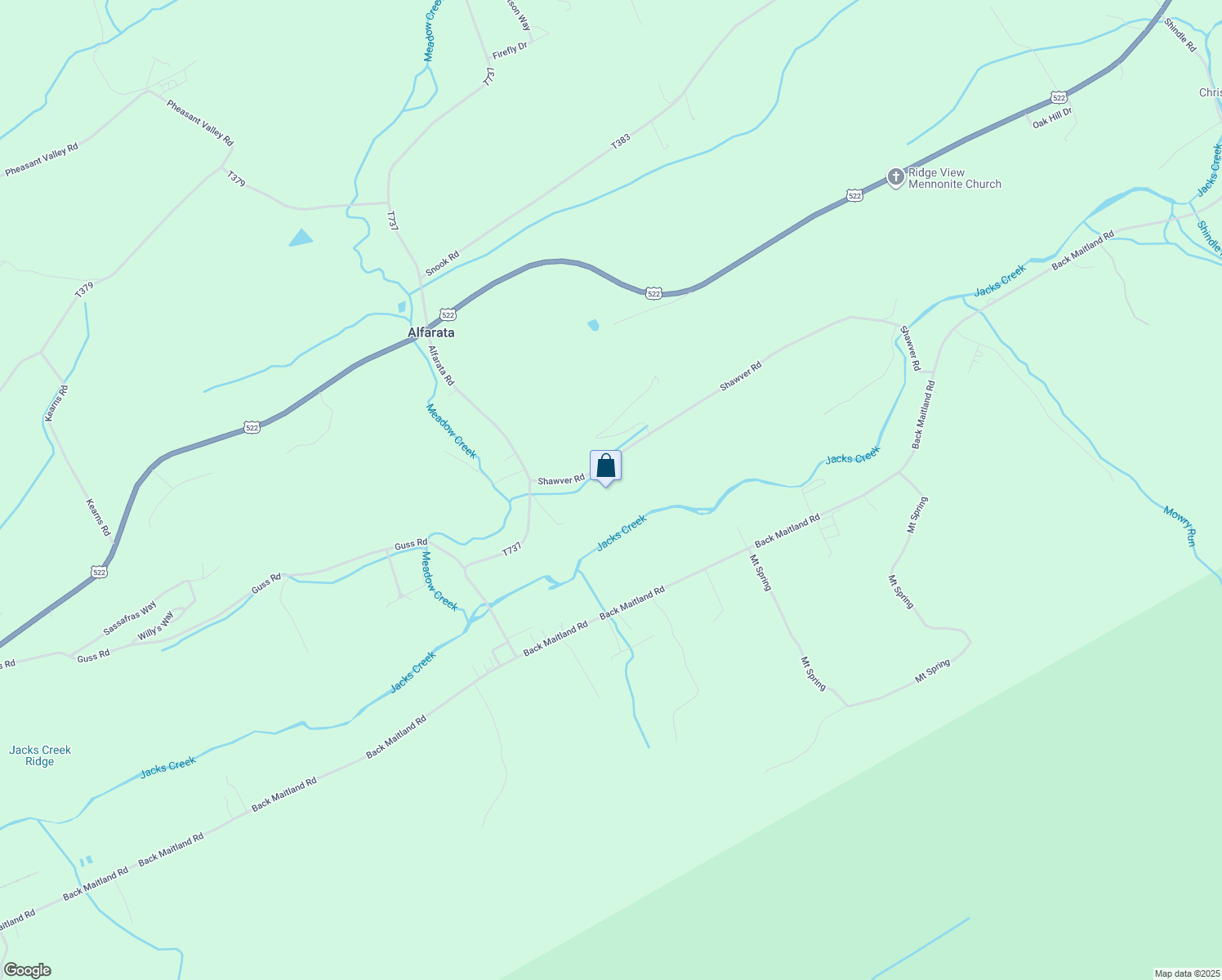 map of restaurants, bars, coffee shops, grocery stores, and more near 100 Shawver Road in McClure