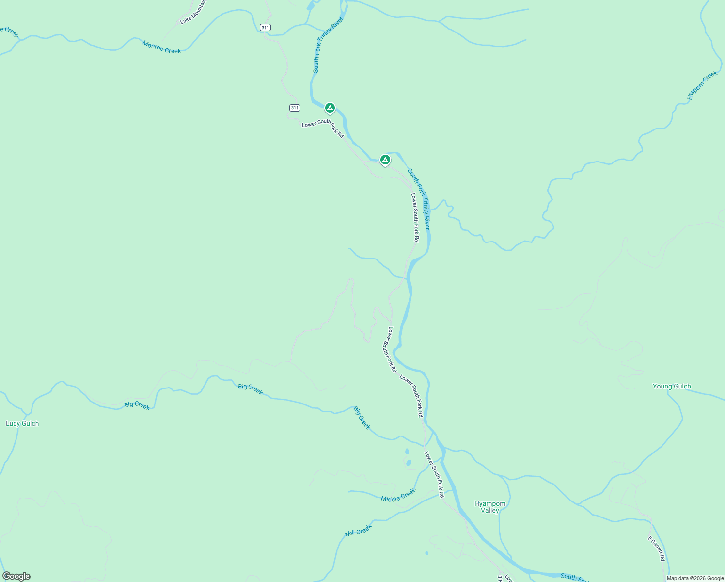 map of restaurants, bars, coffee shops, grocery stores, and more near 4711 Lower South Fork Road in Hyampom