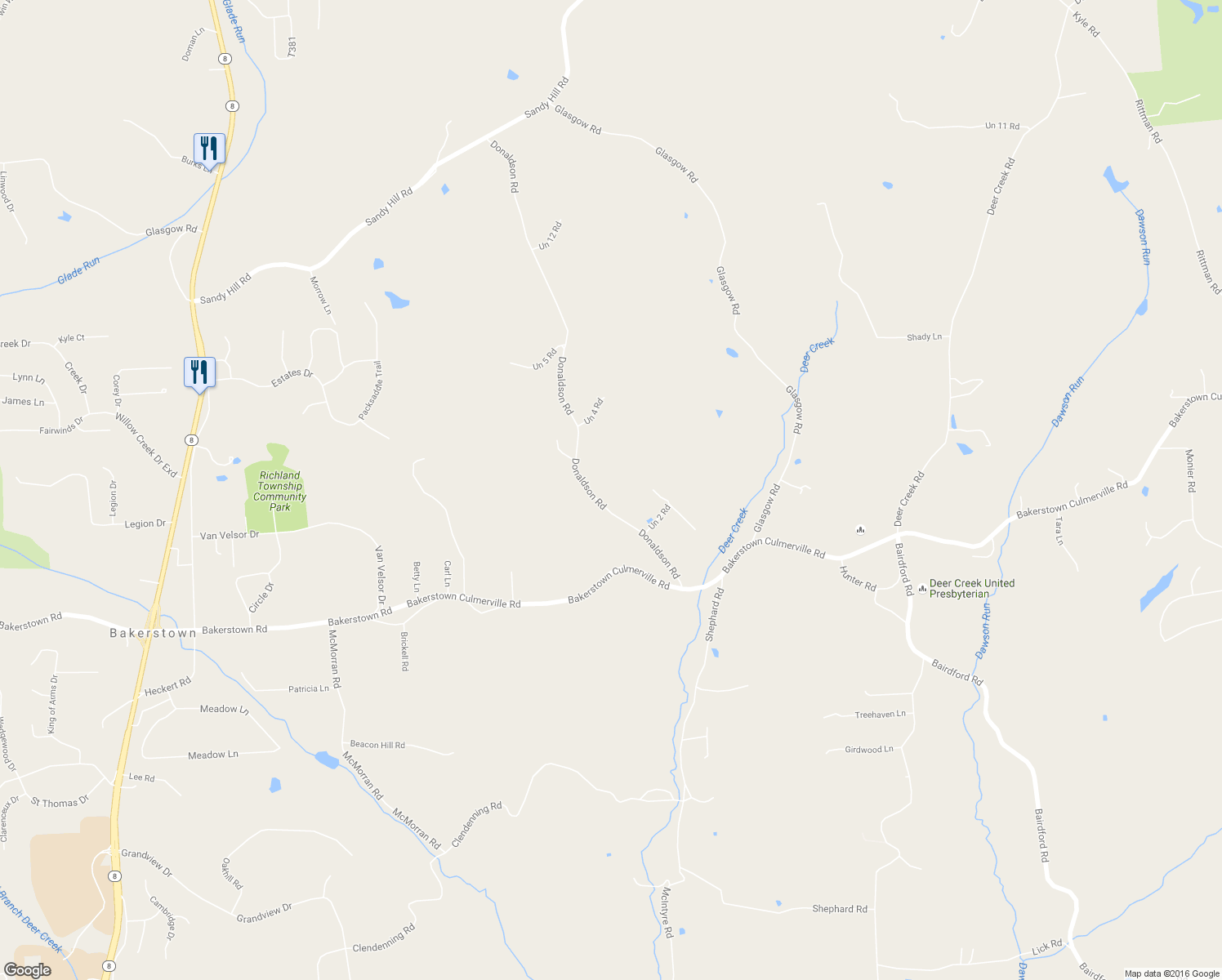 map of restaurants, bars, coffee shops, grocery stores, and more near 122 Donaldson Road in Gibsonia