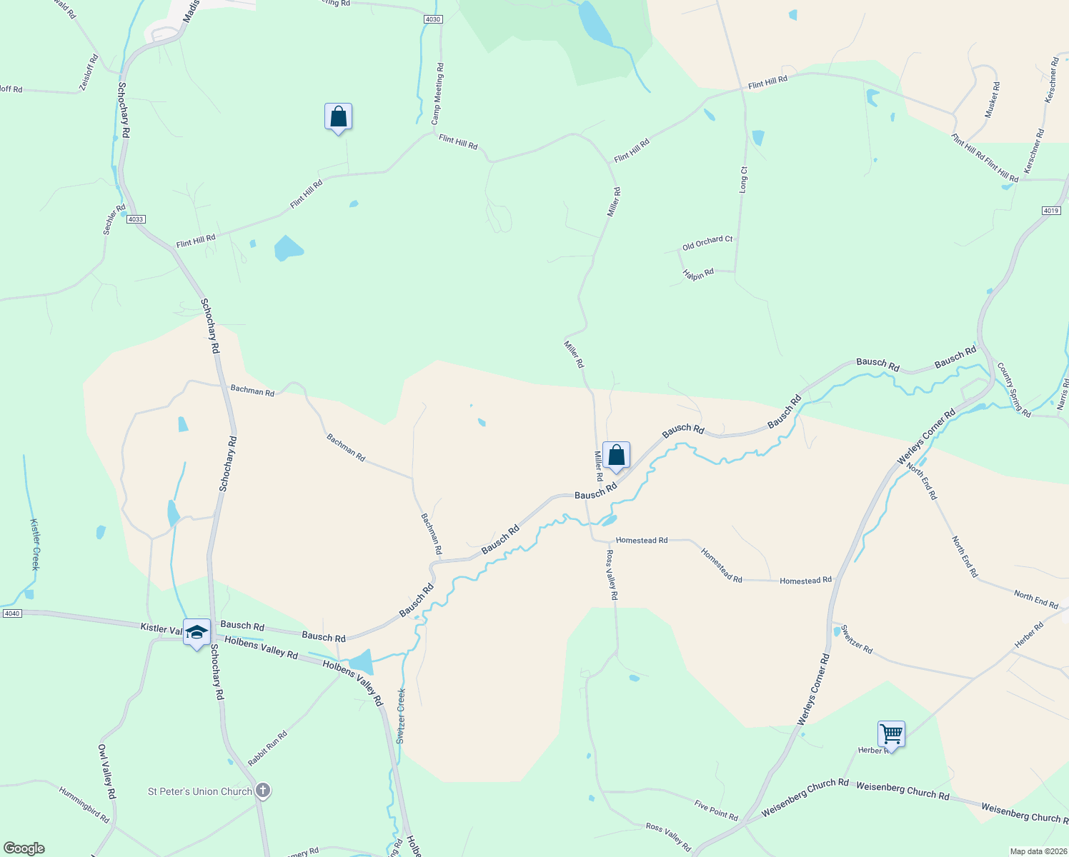 map of restaurants, bars, coffee shops, grocery stores, and more near 7651 Bausch Road in New Tripoli