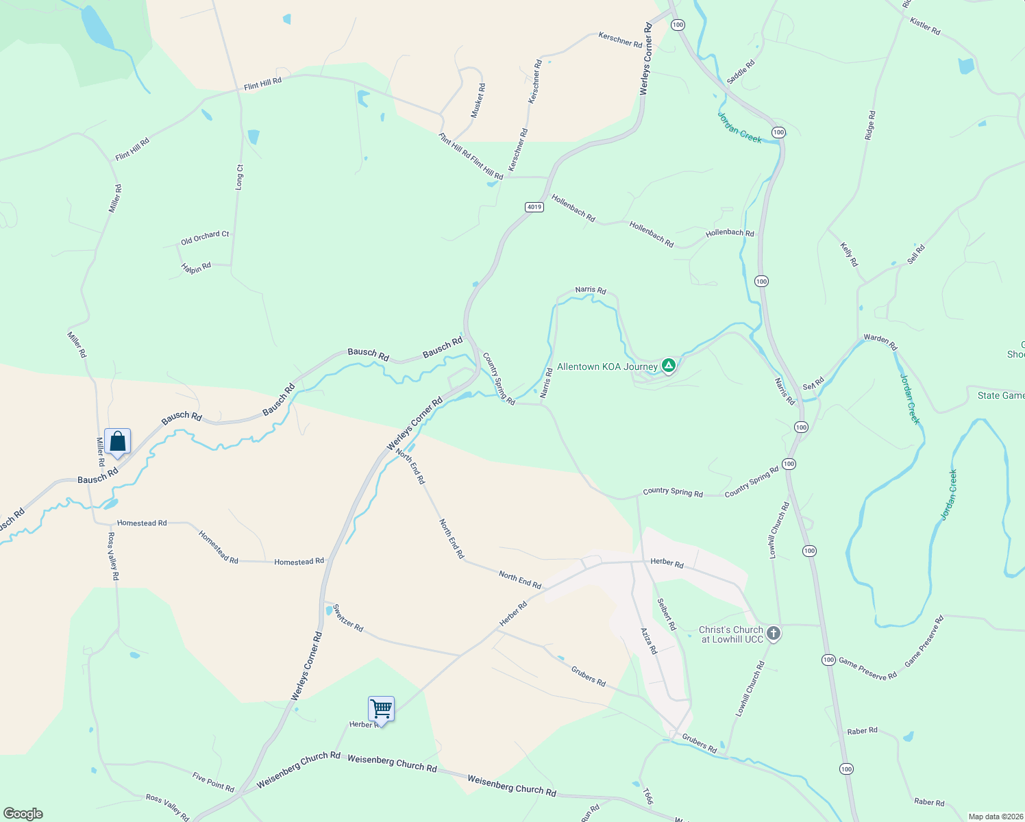 map of restaurants, bars, coffee shops, grocery stores, and more near 7112 Country Spring Road in New Tripoli