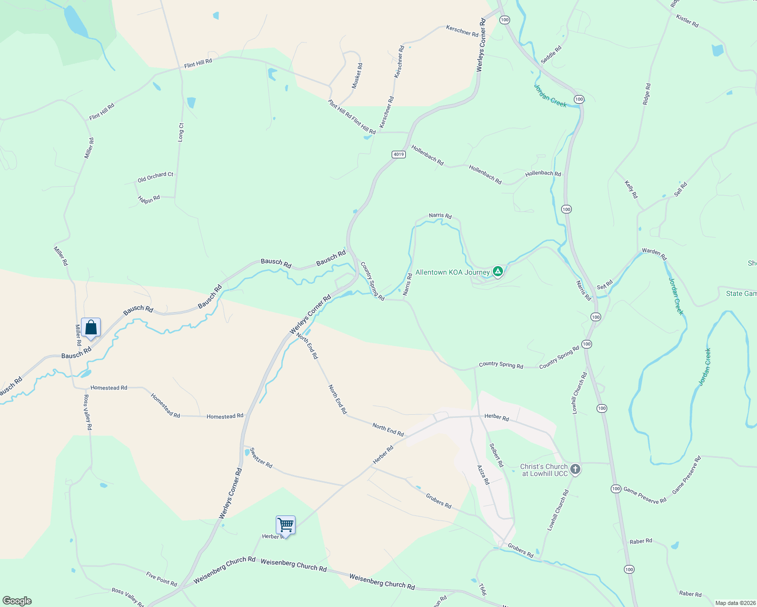 map of restaurants, bars, coffee shops, grocery stores, and more near 7112 Country Spring Road in New Tripoli