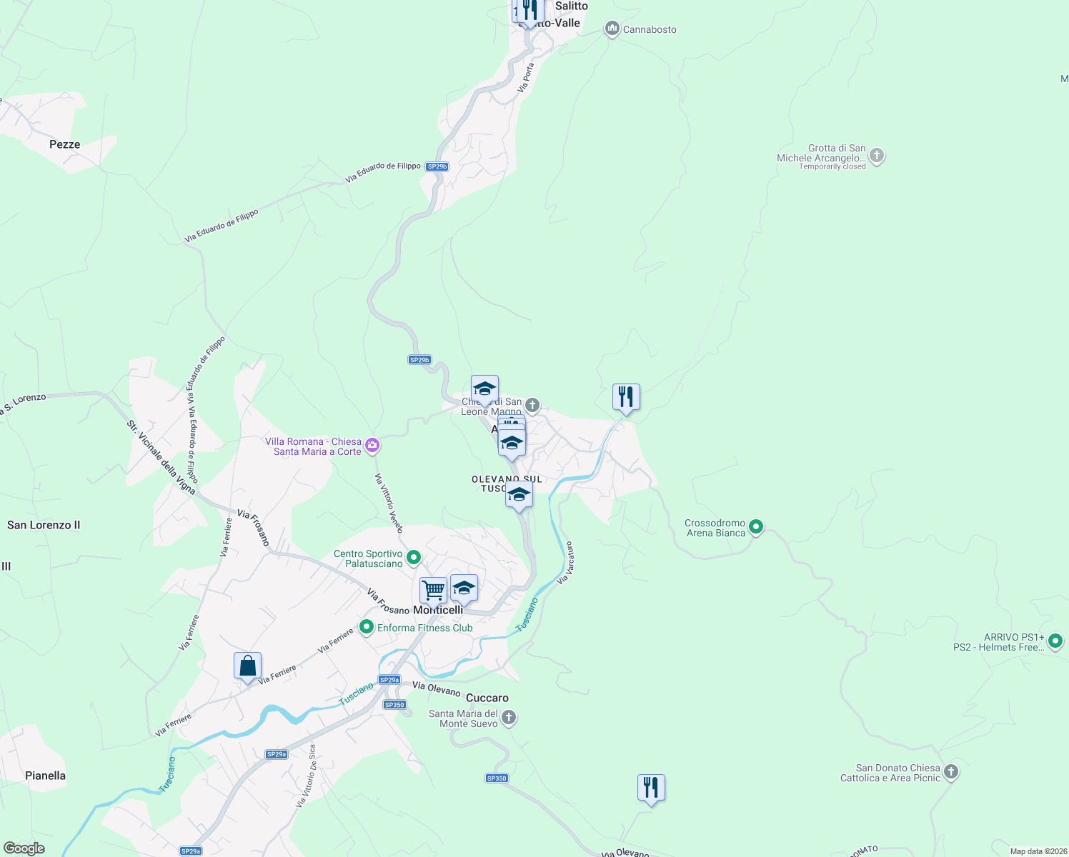 map of restaurants, bars, coffee shops, grocery stores, and more near 26 Via Nazario Sauro in Ariano