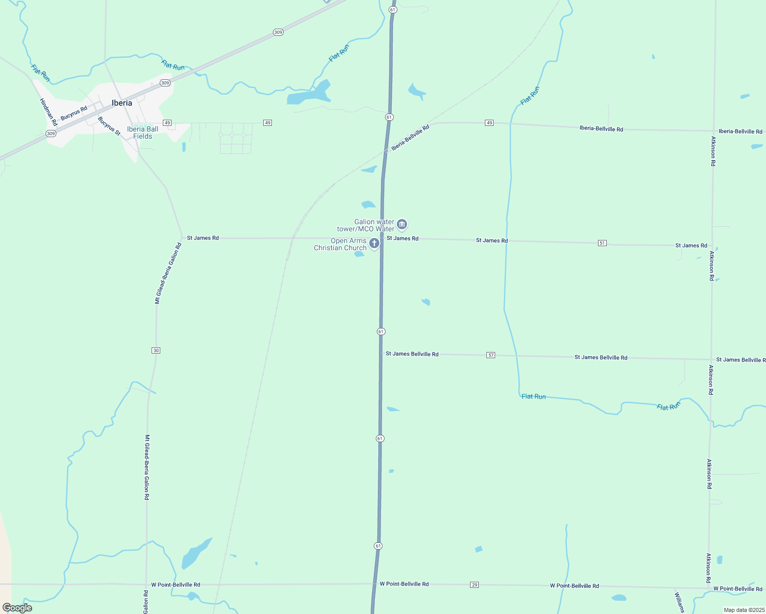 map of restaurants, bars, coffee shops, grocery stores, and more near 8251 Ohio 61 in Galion
