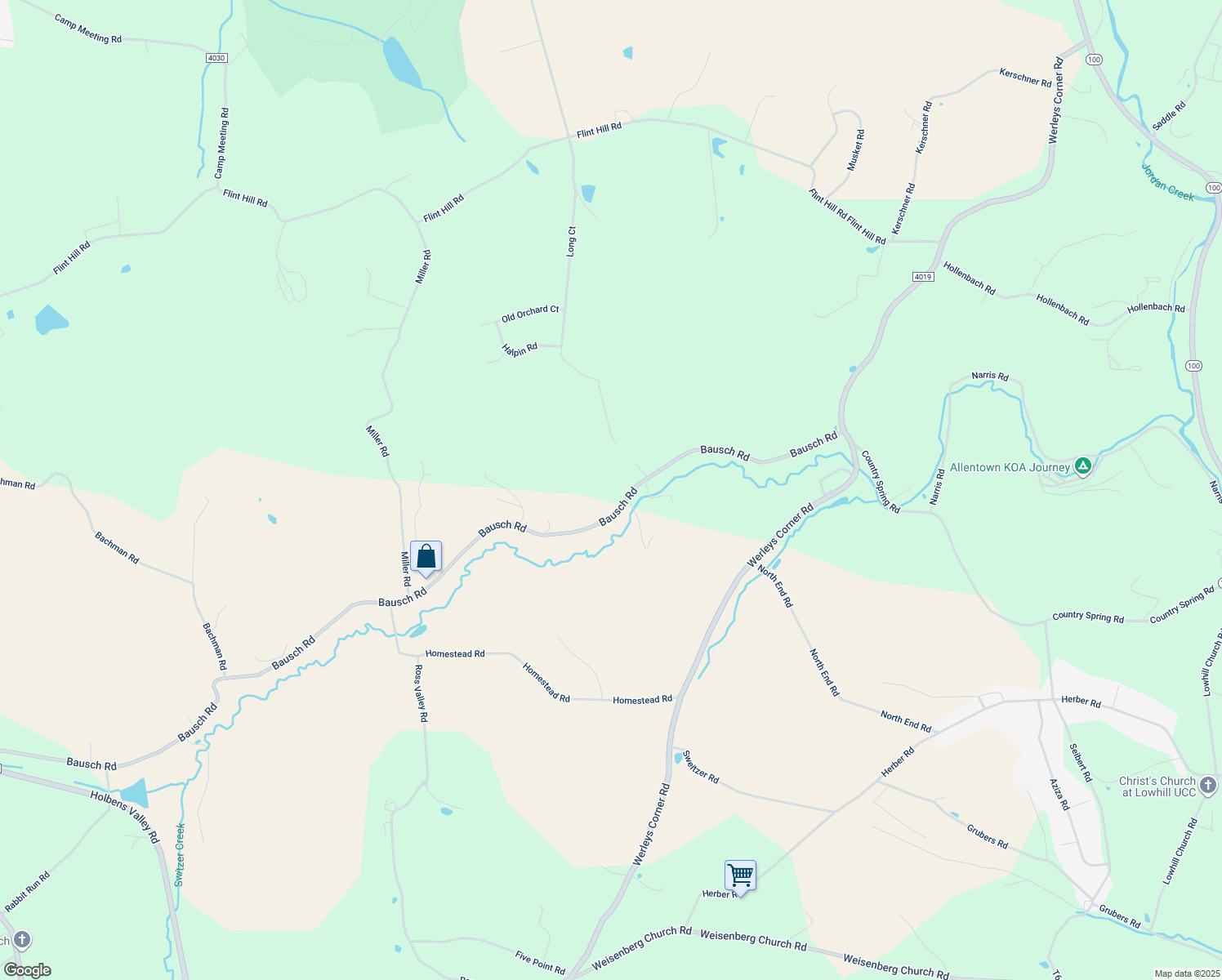 map of restaurants, bars, coffee shops, grocery stores, and more near 7273 Bausch Road in New Tripoli
