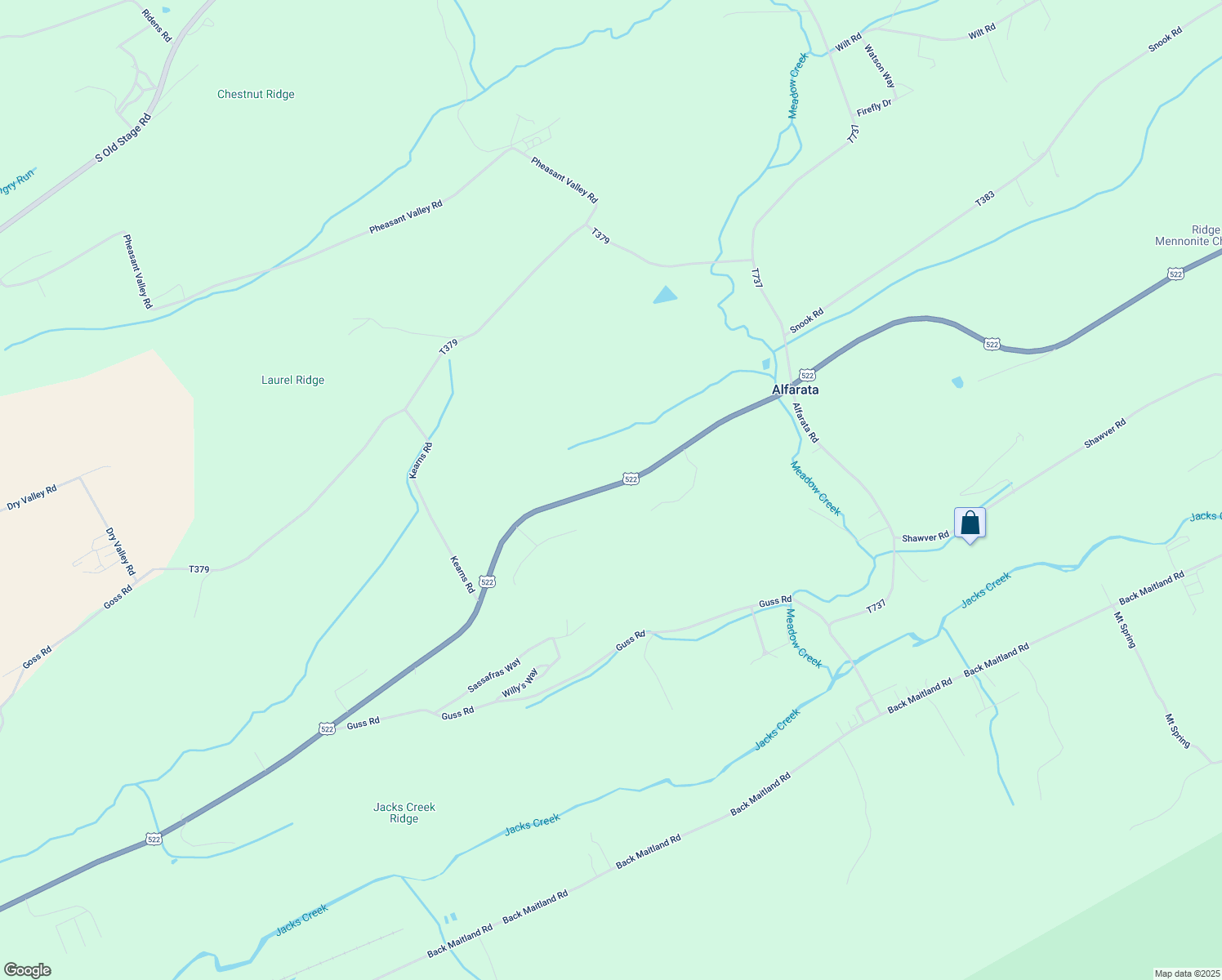 map of restaurants, bars, coffee shops, grocery stores, and more near U.S. 522 in Lewistown