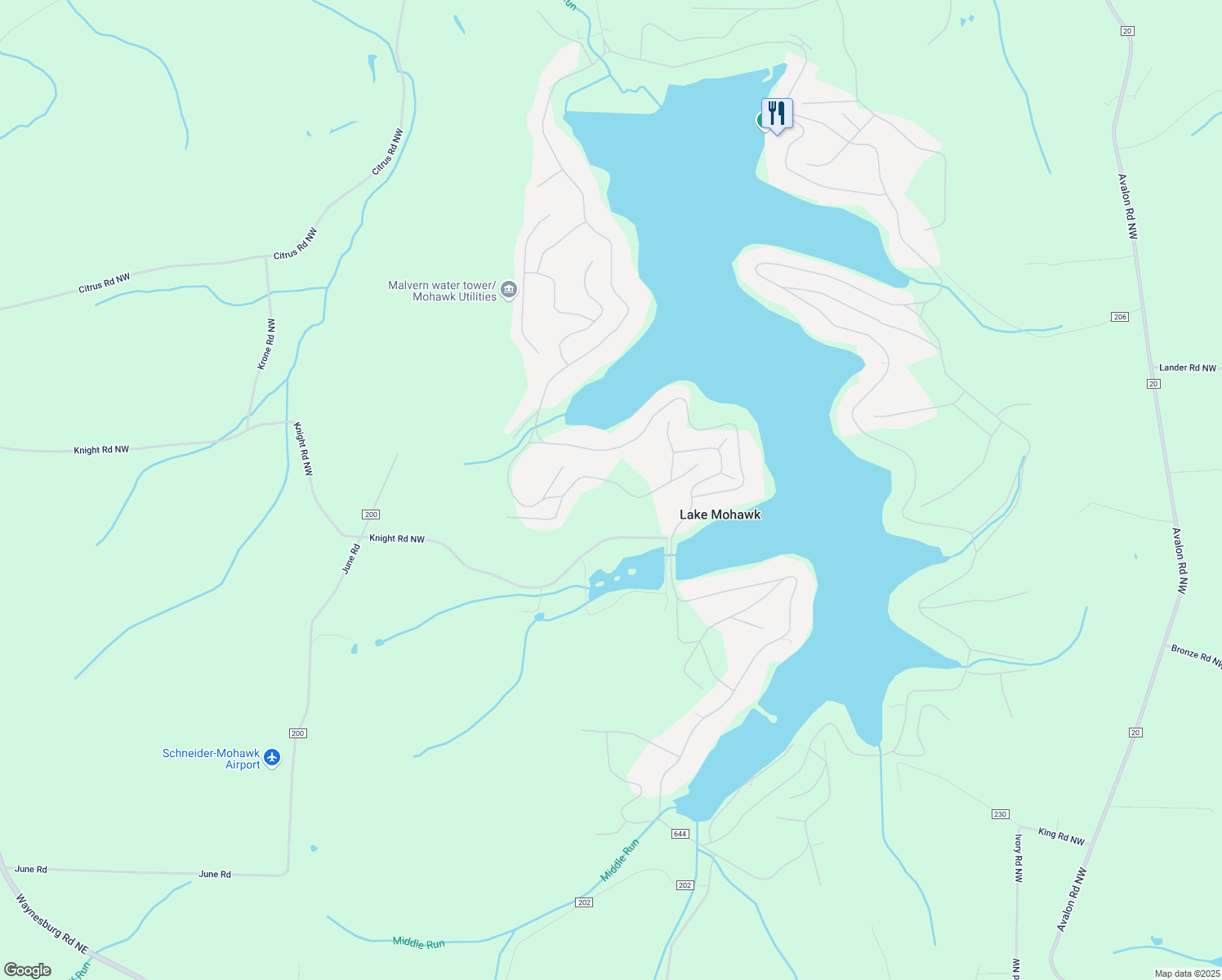map of restaurants, bars, coffee shops, grocery stores, and more near 57 Manito Trail in Malvern