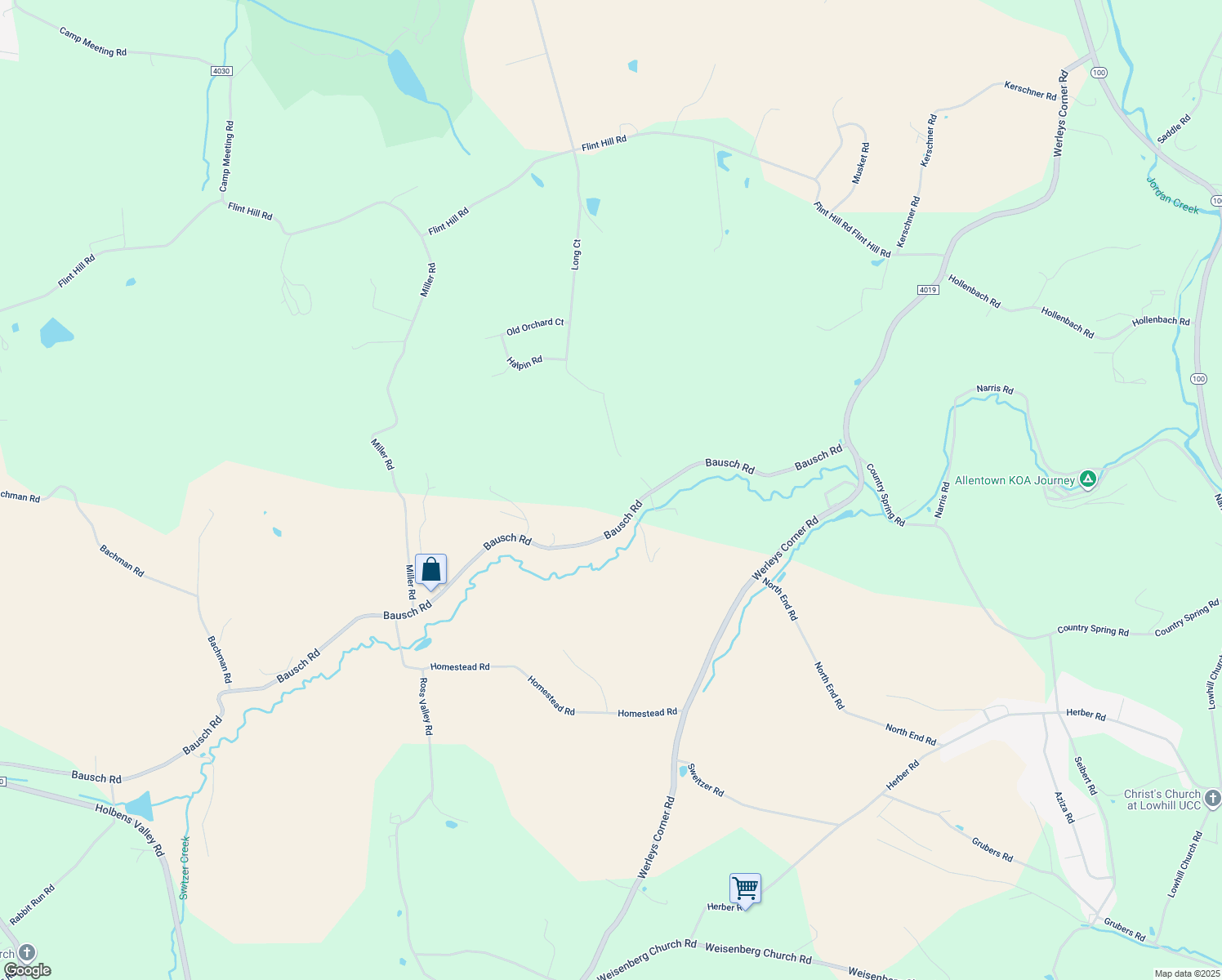 map of restaurants, bars, coffee shops, grocery stores, and more near 7273 Bausch Road in New Tripoli