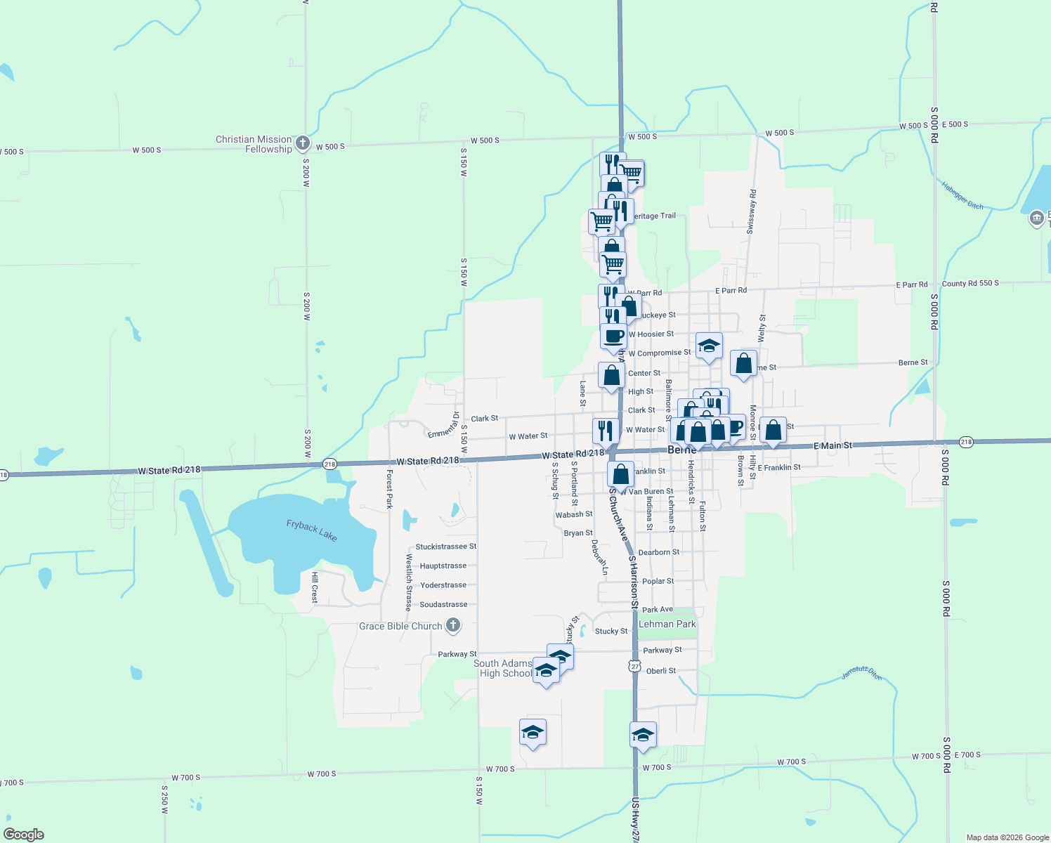 map of restaurants, bars, coffee shops, grocery stores, and more near 1026 Clark St in Berne