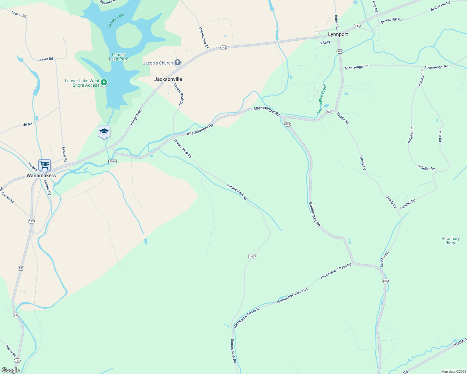 map of restaurants, bars, coffee shops, grocery stores, and more near 6713 Donats Peak Road in New Tripoli
