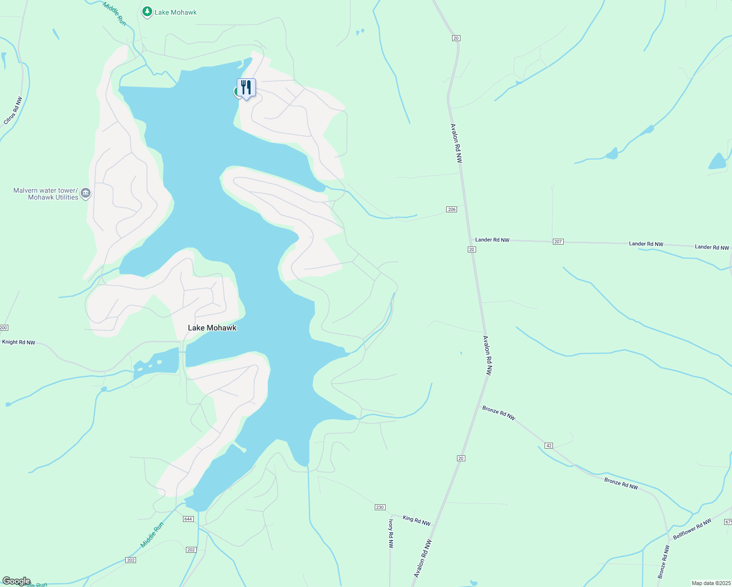 map of restaurants, bars, coffee shops, grocery stores, and more near 10 Navajo Trail in Malvern