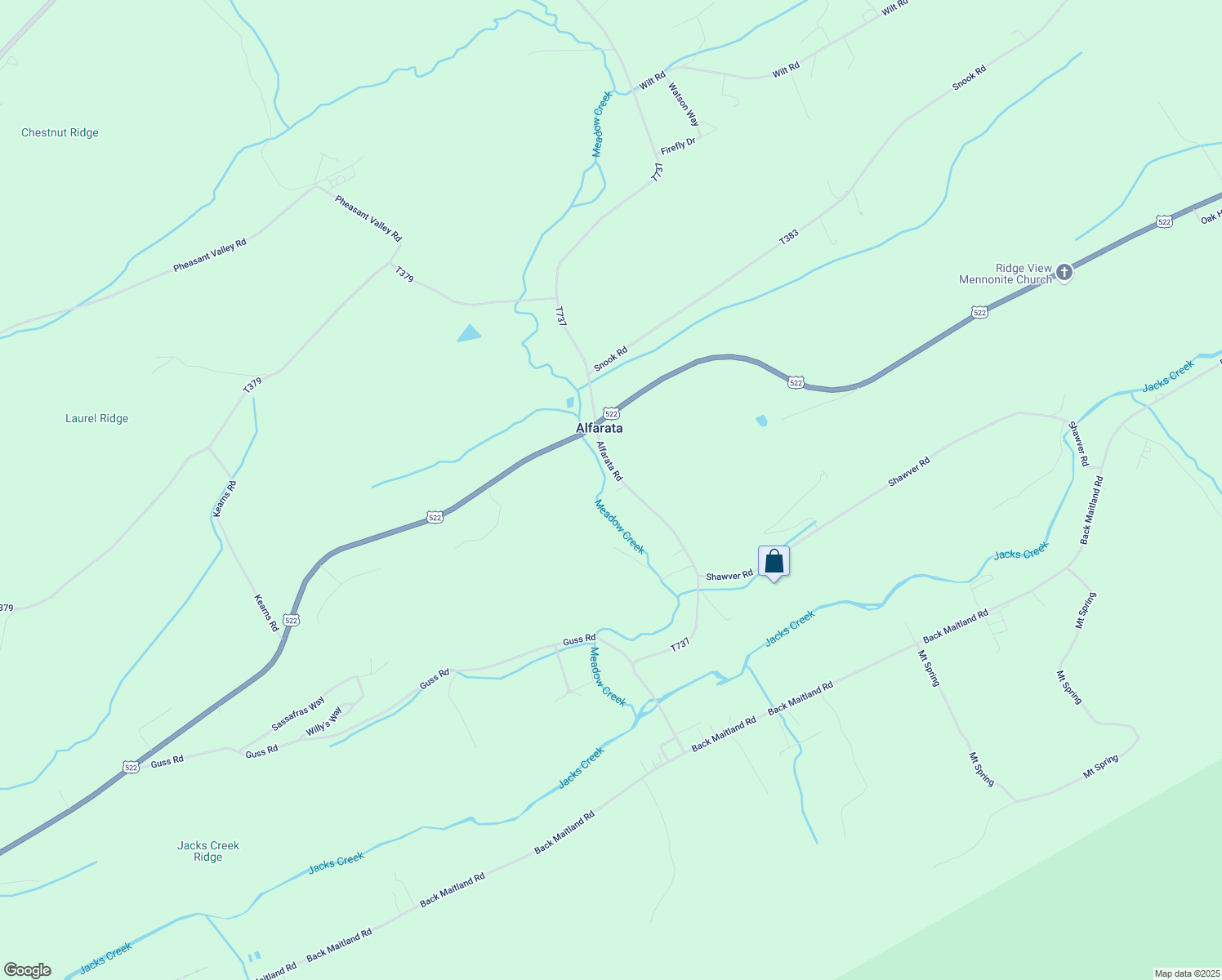 map of restaurants, bars, coffee shops, grocery stores, and more near 493 Alfarata Road in Lewistown
