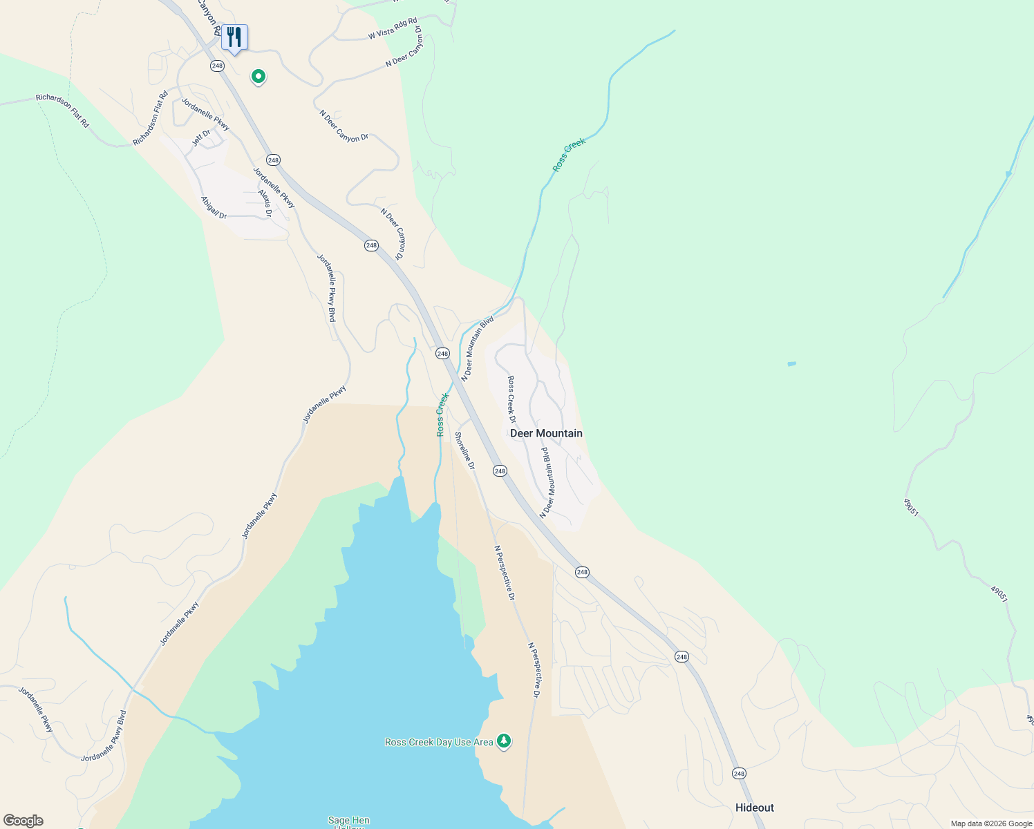 map of restaurants, bars, coffee shops, grocery stores, and more near 12384 Ross Creek Drive in Kamas
