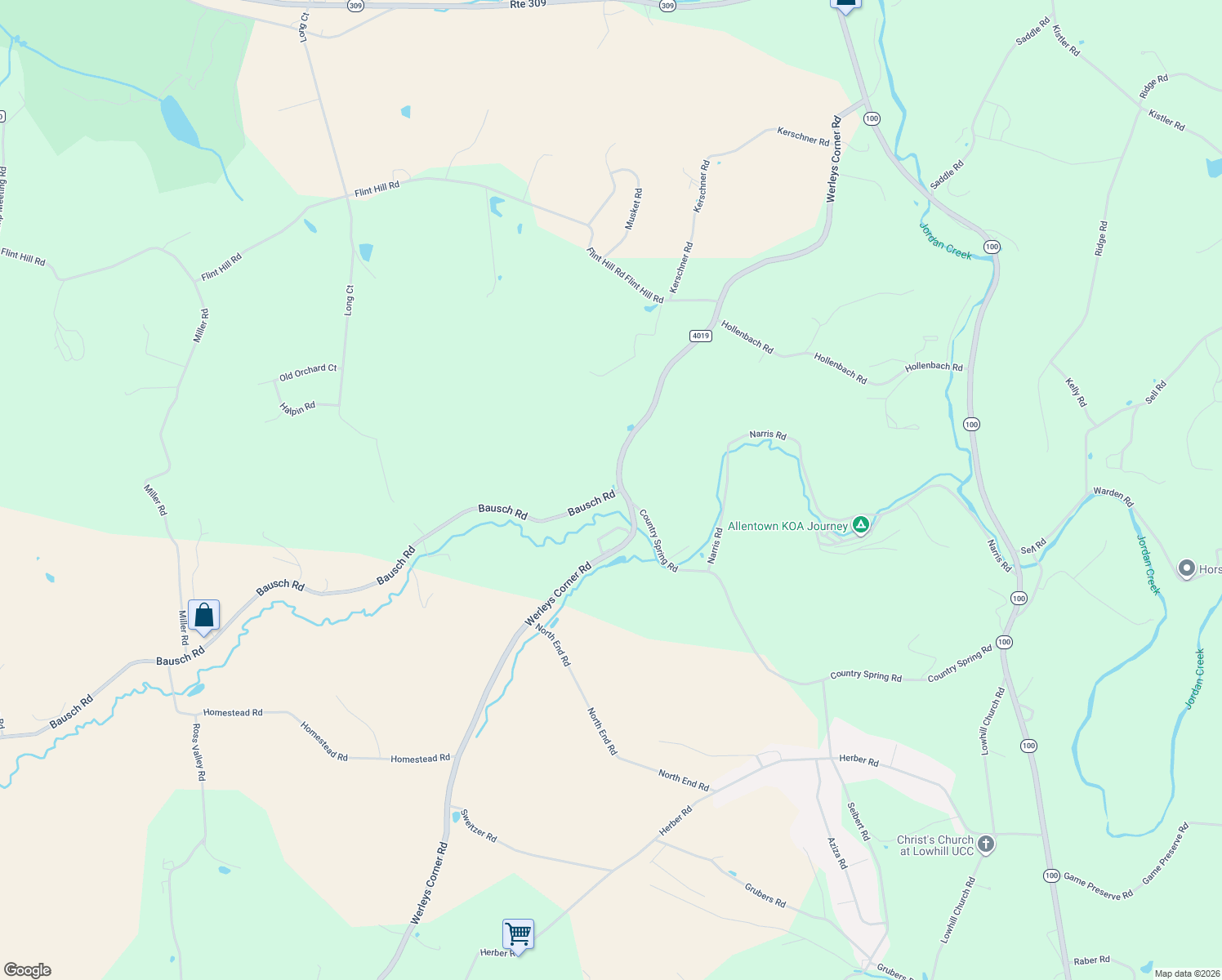 map of restaurants, bars, coffee shops, grocery stores, and more near 7007 Bausch Road in New Tripoli