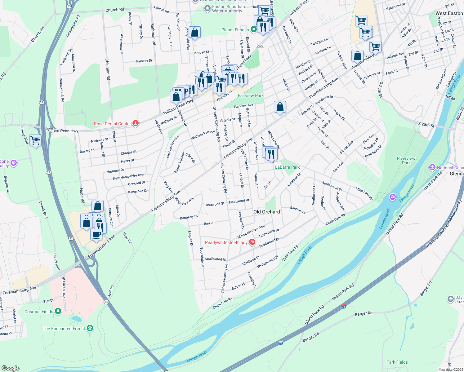 map of restaurants, bars, coffee shops, grocery stores, and more near 29 Tamarack Path in Easton