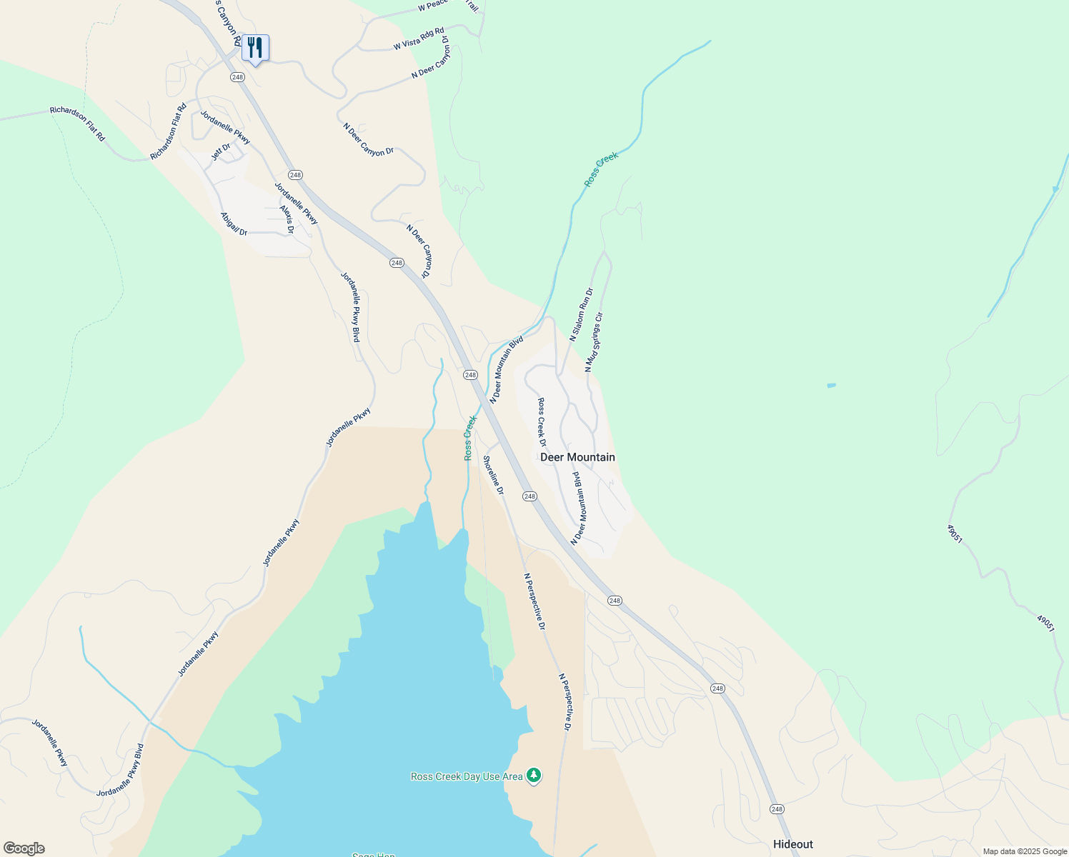 map of restaurants, bars, coffee shops, grocery stores, and more near 12403 Ross Creek Drive in Kamas