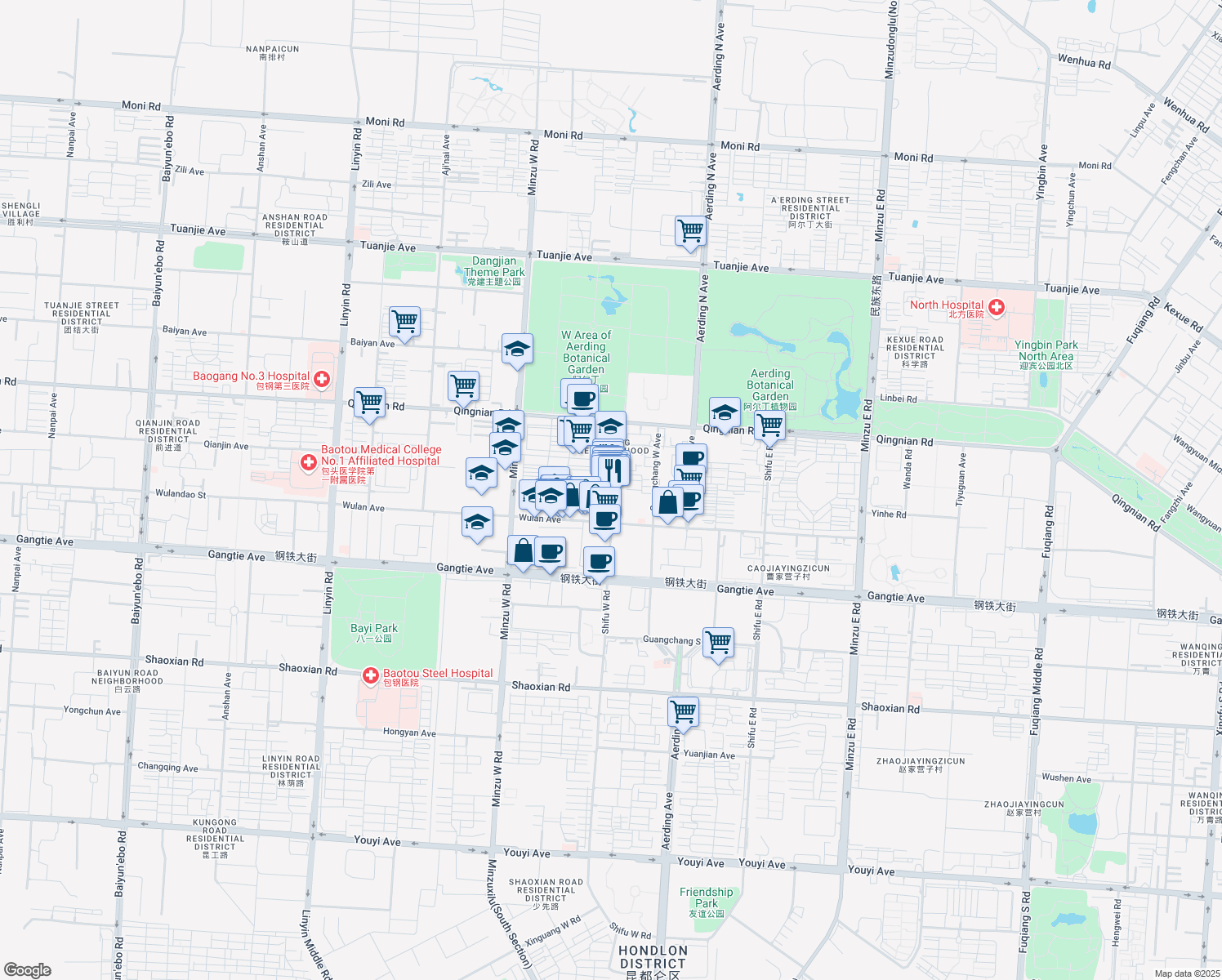 map of restaurants, bars, coffee shops, grocery stores, and more near in Baotou