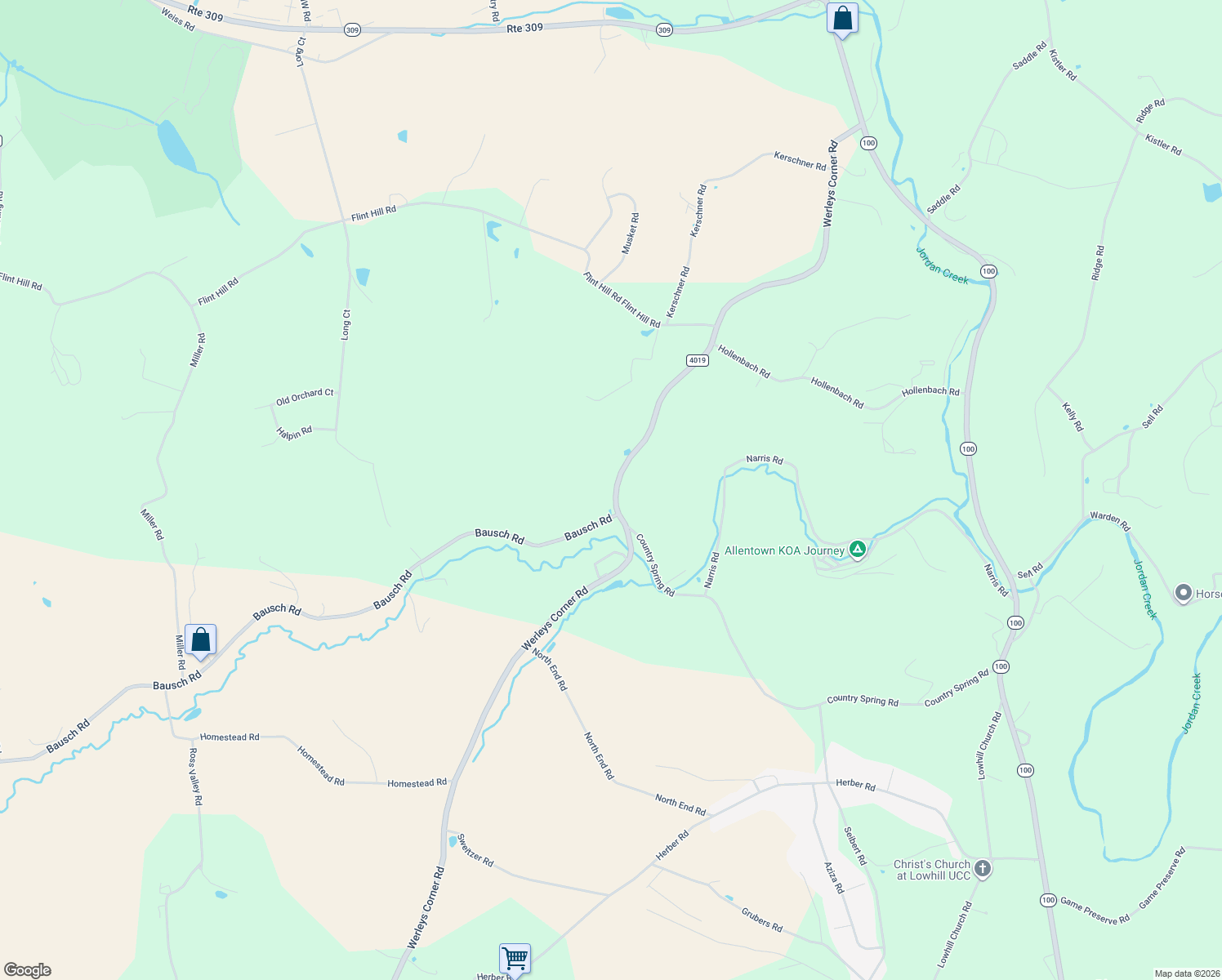 map of restaurants, bars, coffee shops, grocery stores, and more near 7007 Bausch Road in New Tripoli