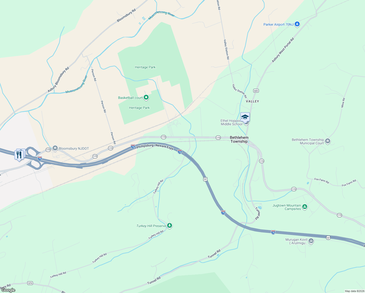 map of restaurants, bars, coffee shops, grocery stores, and more near 176 Turkey Hill Rd in Bethlehem