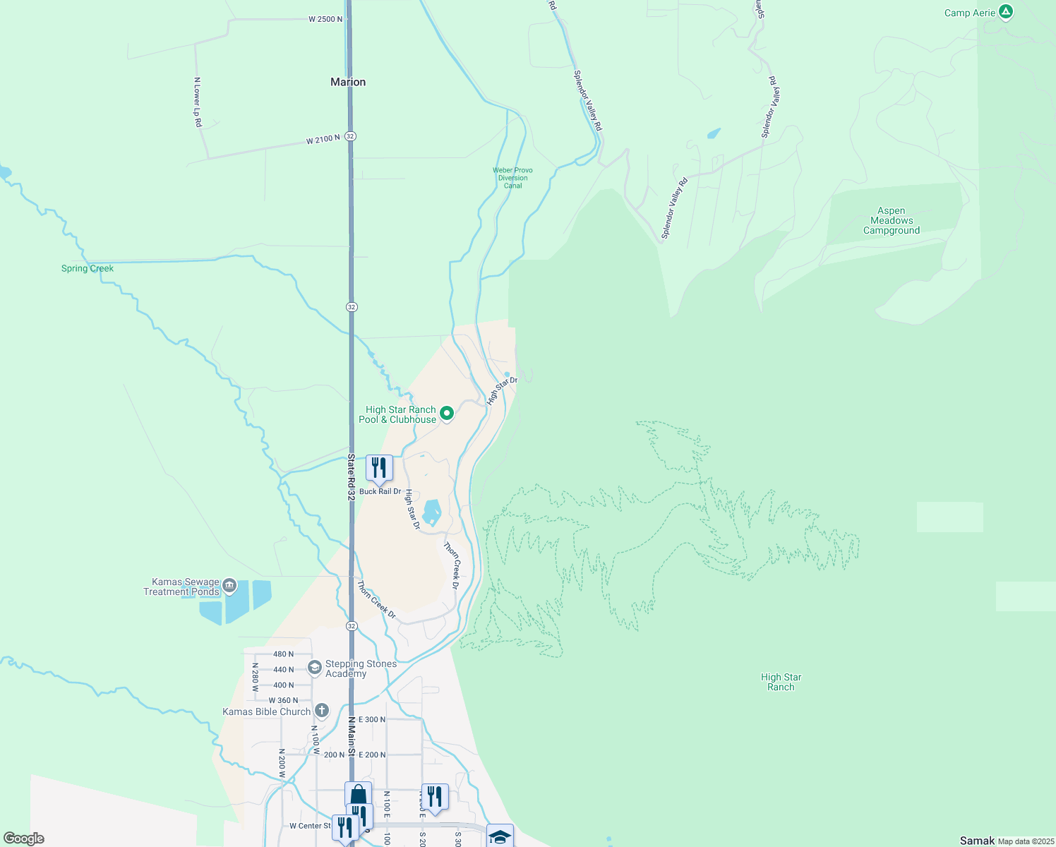 map of restaurants, bars, coffee shops, grocery stores, and more near Woodland View Drive in Wasatch County