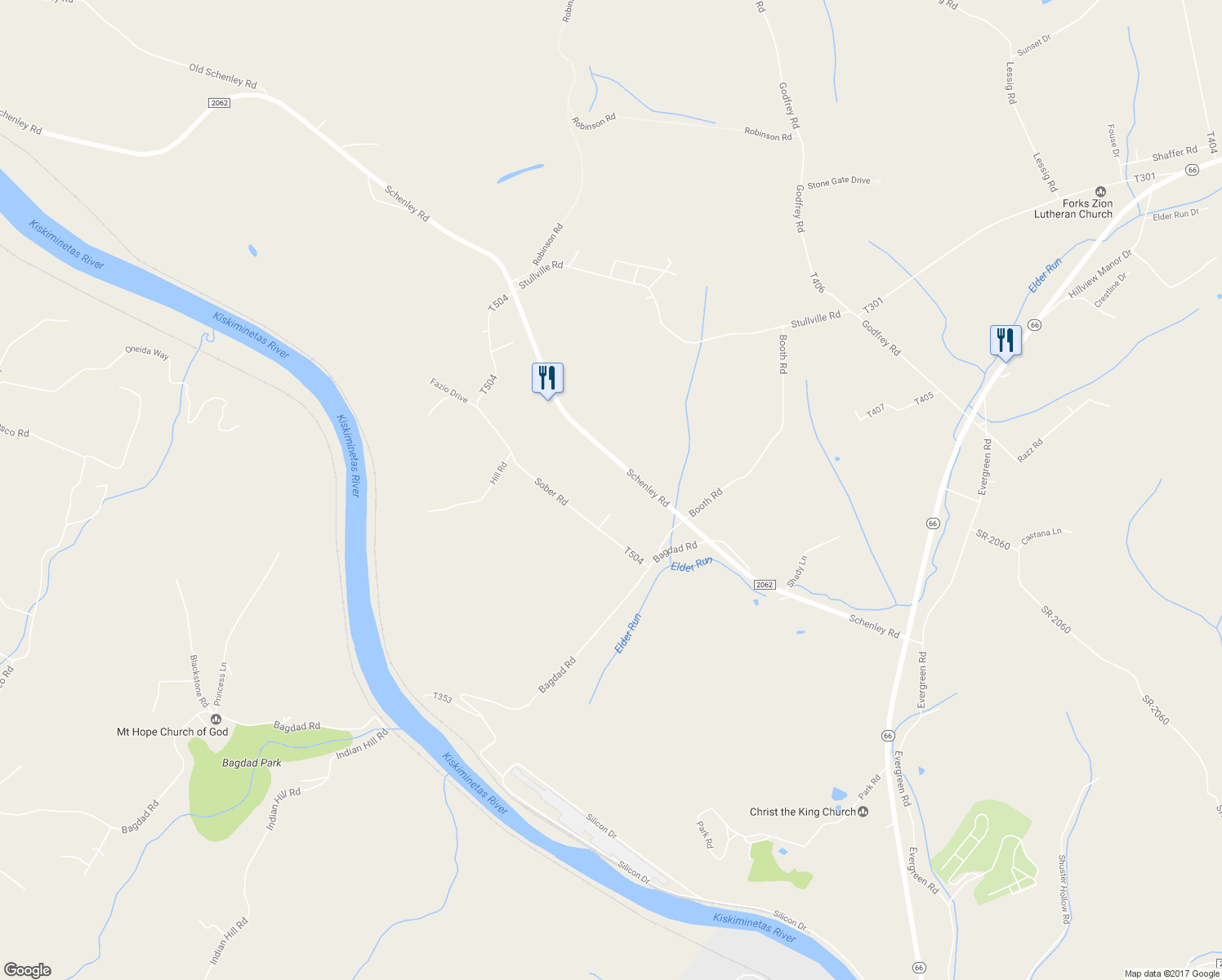 map of restaurants, bars, coffee shops, grocery stores, and more near 119 Ritter Lane in Leechburg