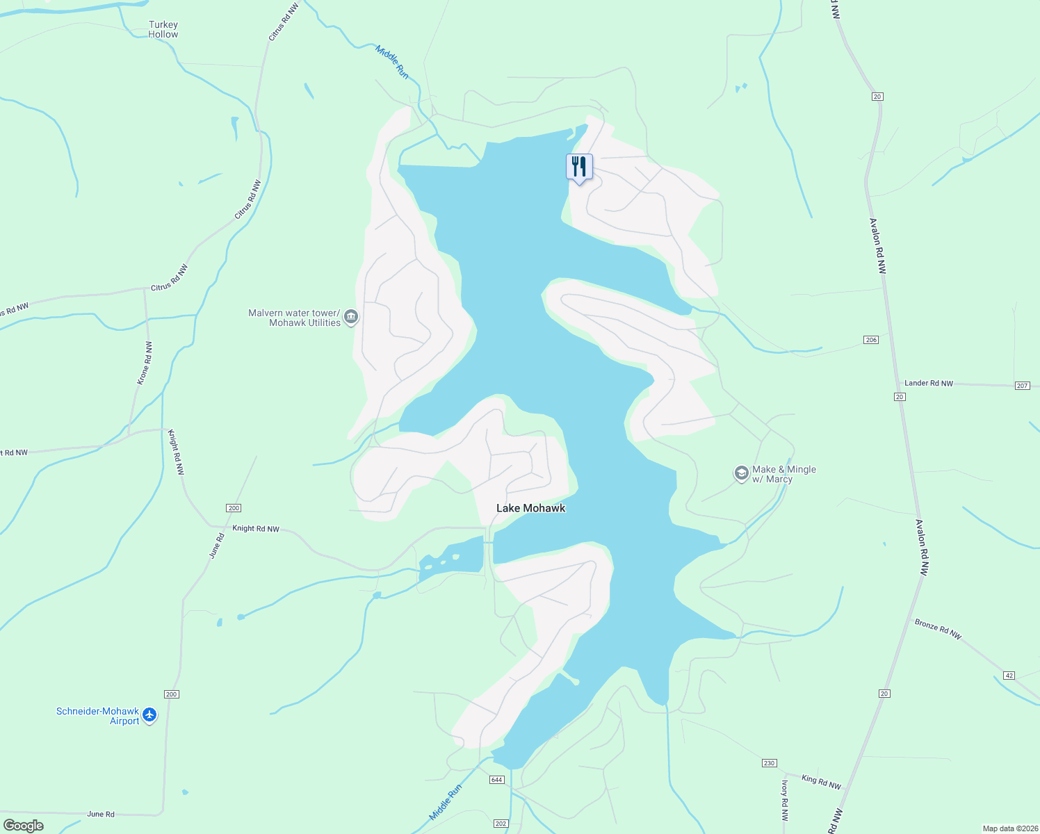 map of restaurants, bars, coffee shops, grocery stores, and more near 292 West Mohawk Drive in Malvern