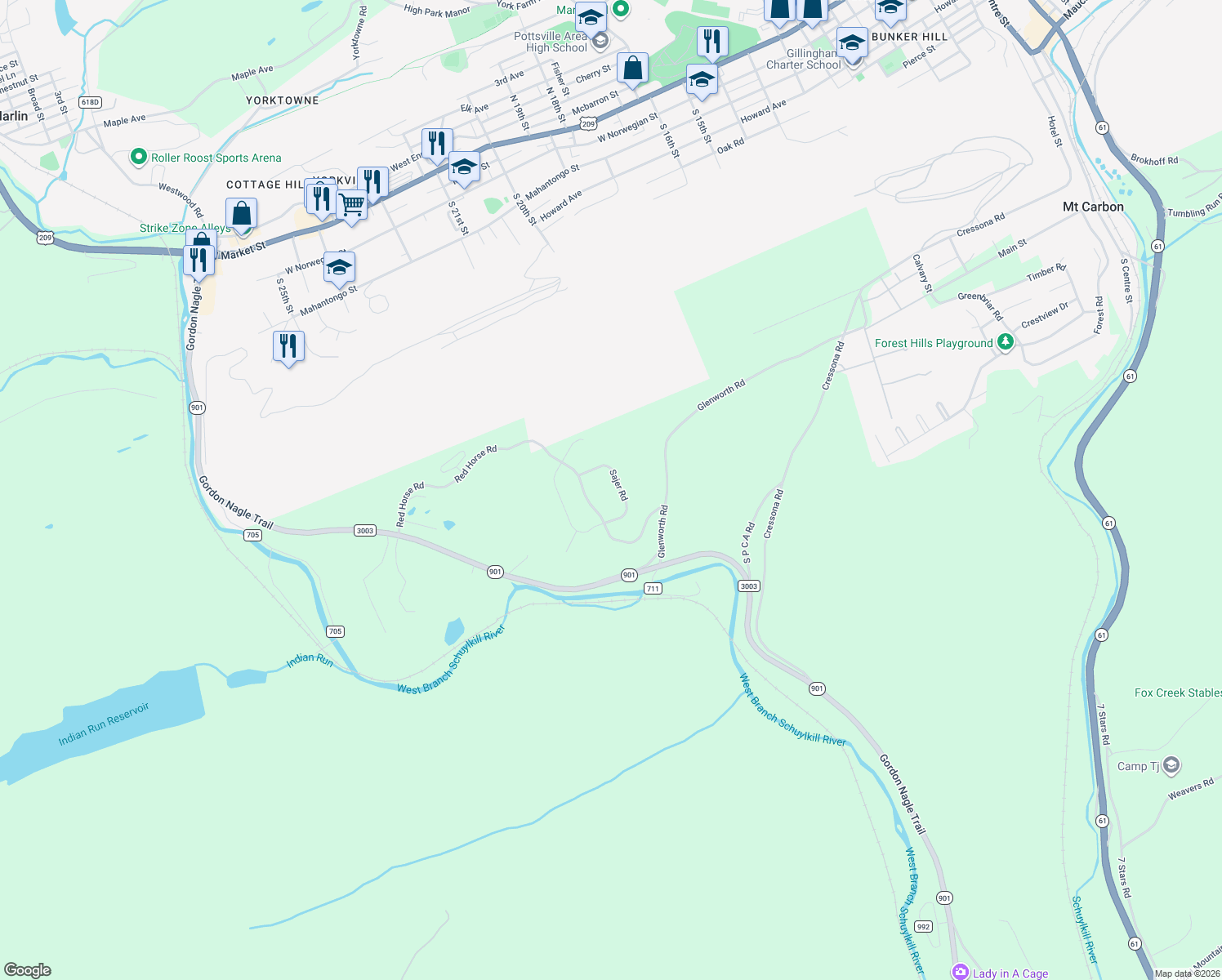 map of restaurants, bars, coffee shops, grocery stores, and more near 8 Sajer Rd in Pottsville