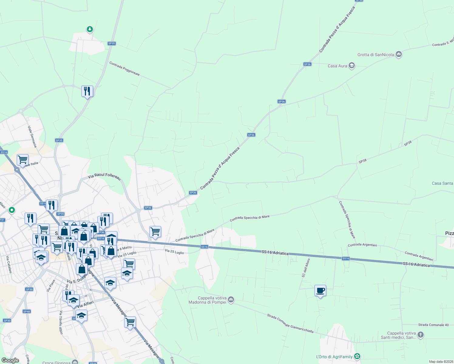 map of restaurants, bars, coffee shops, grocery stores, and more near in Province of Brindisi