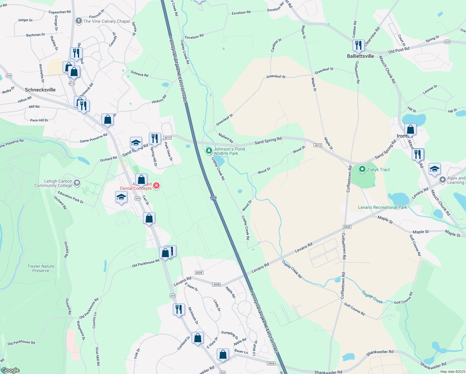 map of restaurants, bars, coffee shops, grocery stores, and more near 4211 Coplay Creek Rd in Schnecksville