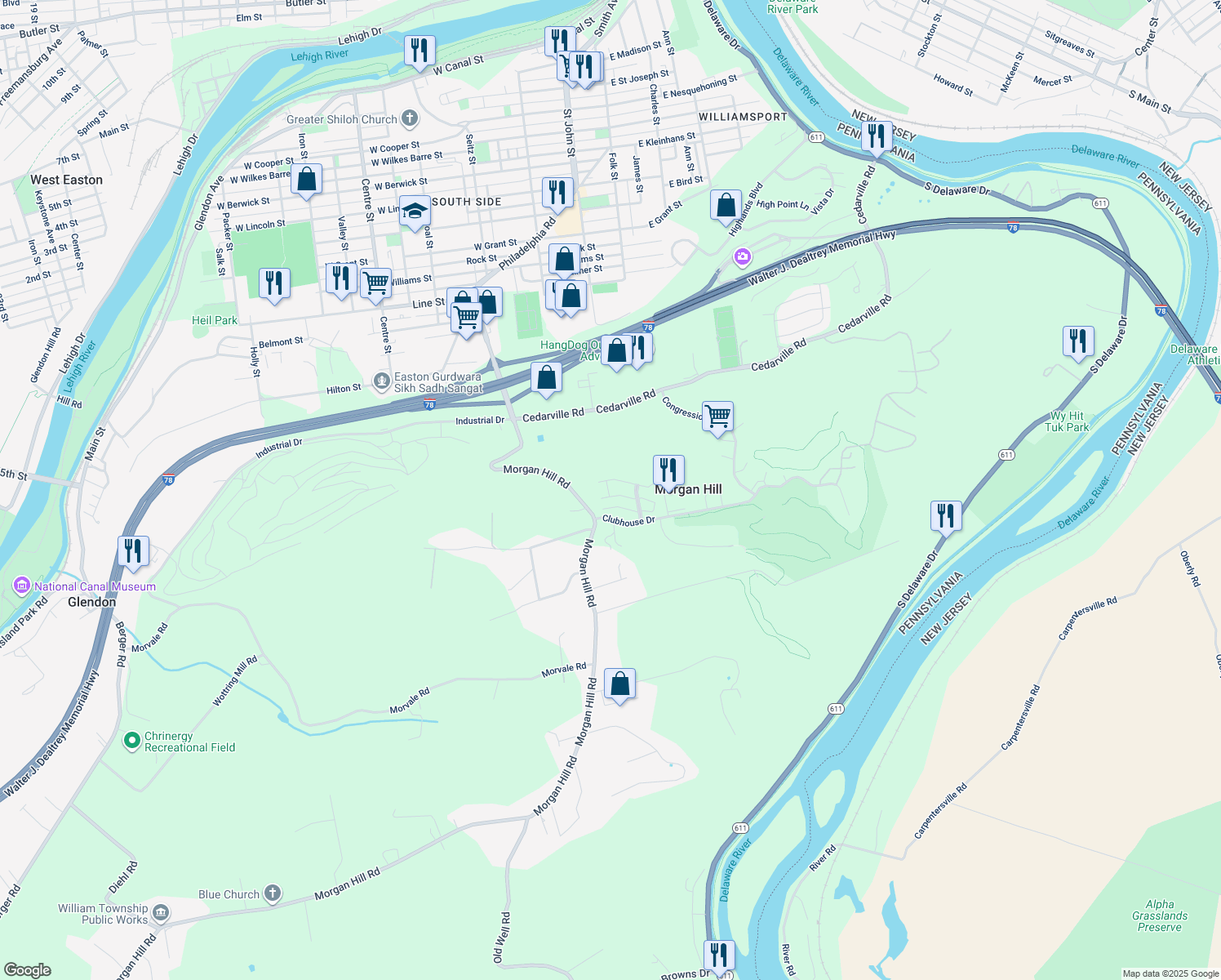 map of restaurants, bars, coffee shops, grocery stores, and more near 613 Prestwick Dr in Easton