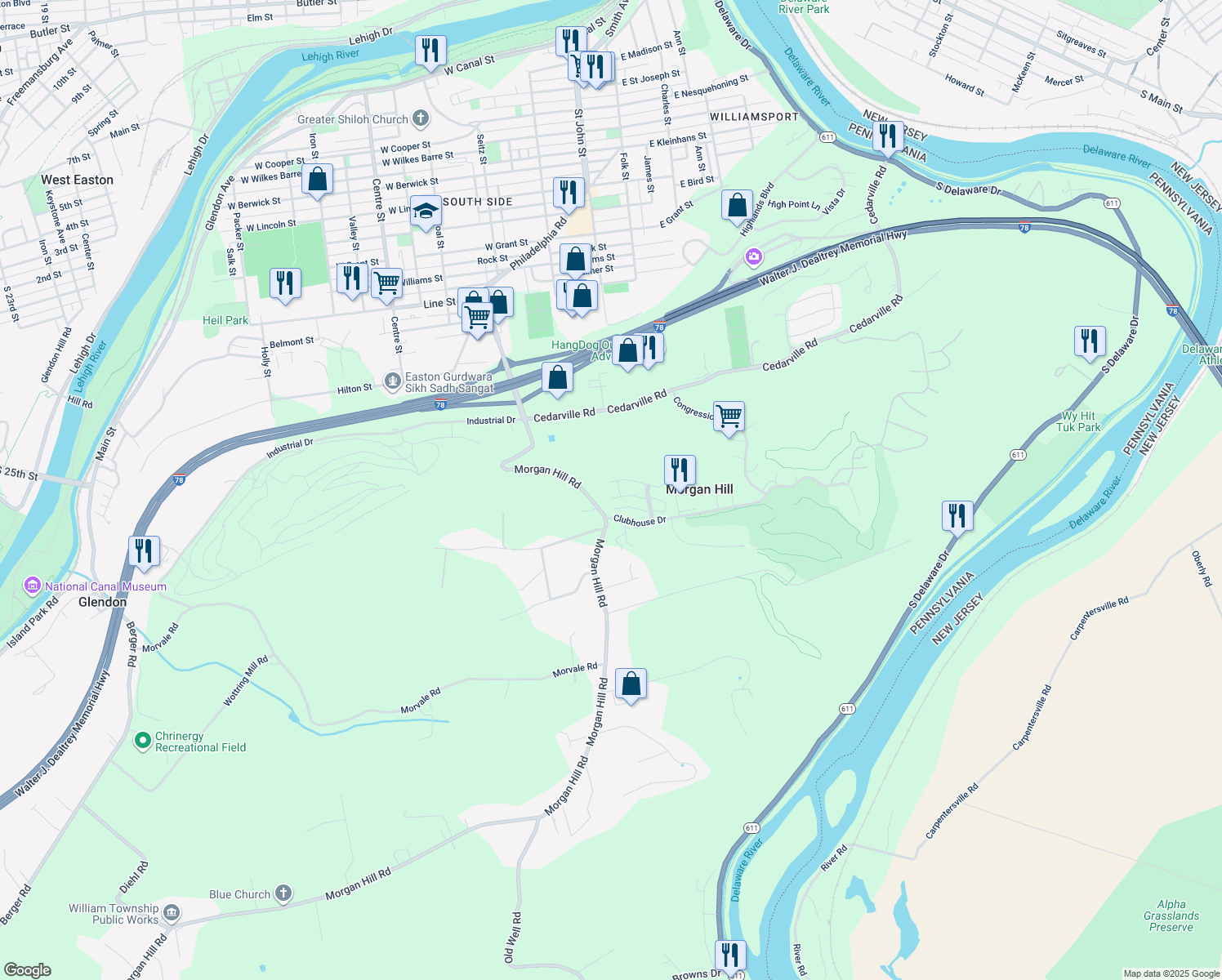 map of restaurants, bars, coffee shops, grocery stores, and more near 608 Prestwick Drive in Easton