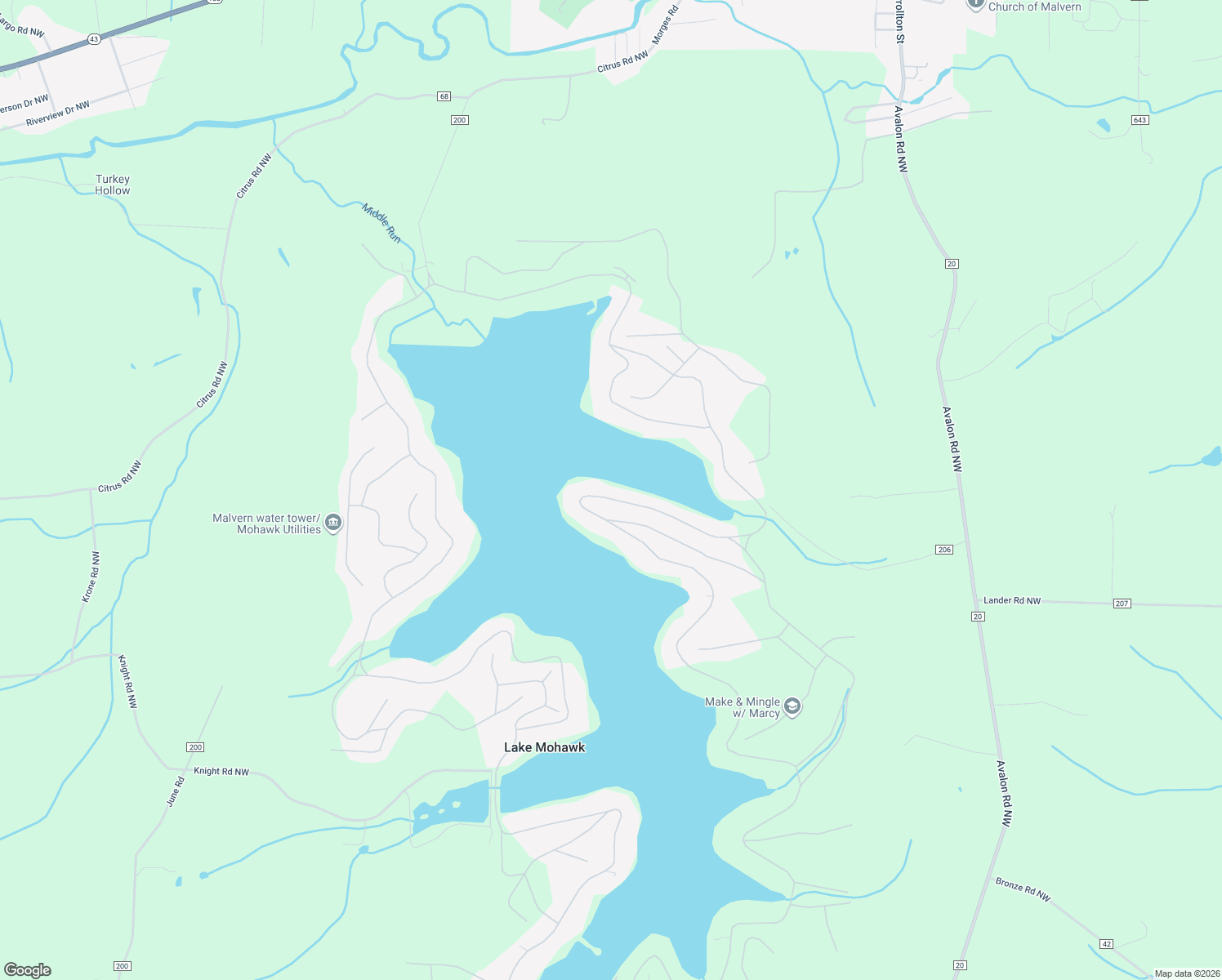 map of restaurants, bars, coffee shops, grocery stores, and more near 56 Cheyenne Trail in Malvern