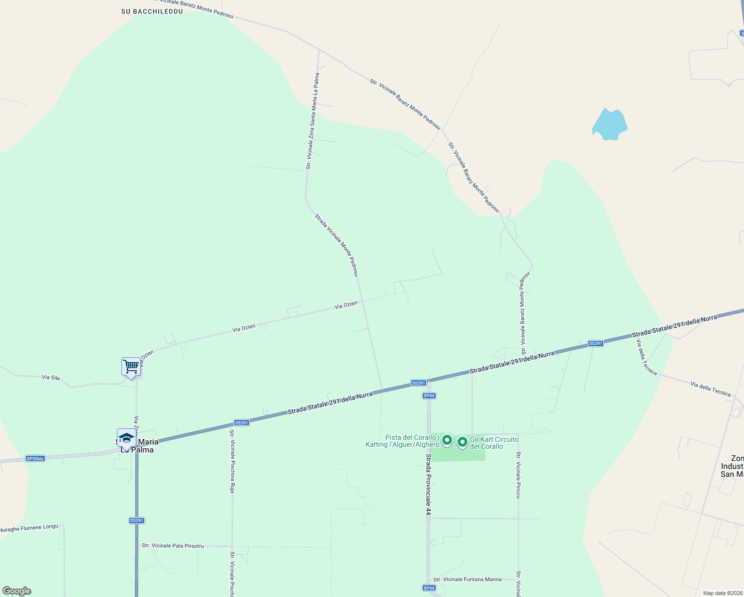 map of restaurants, bars, coffee shops, grocery stores, and more near 54 Via Ozieri in Città metropolitana di Sassari