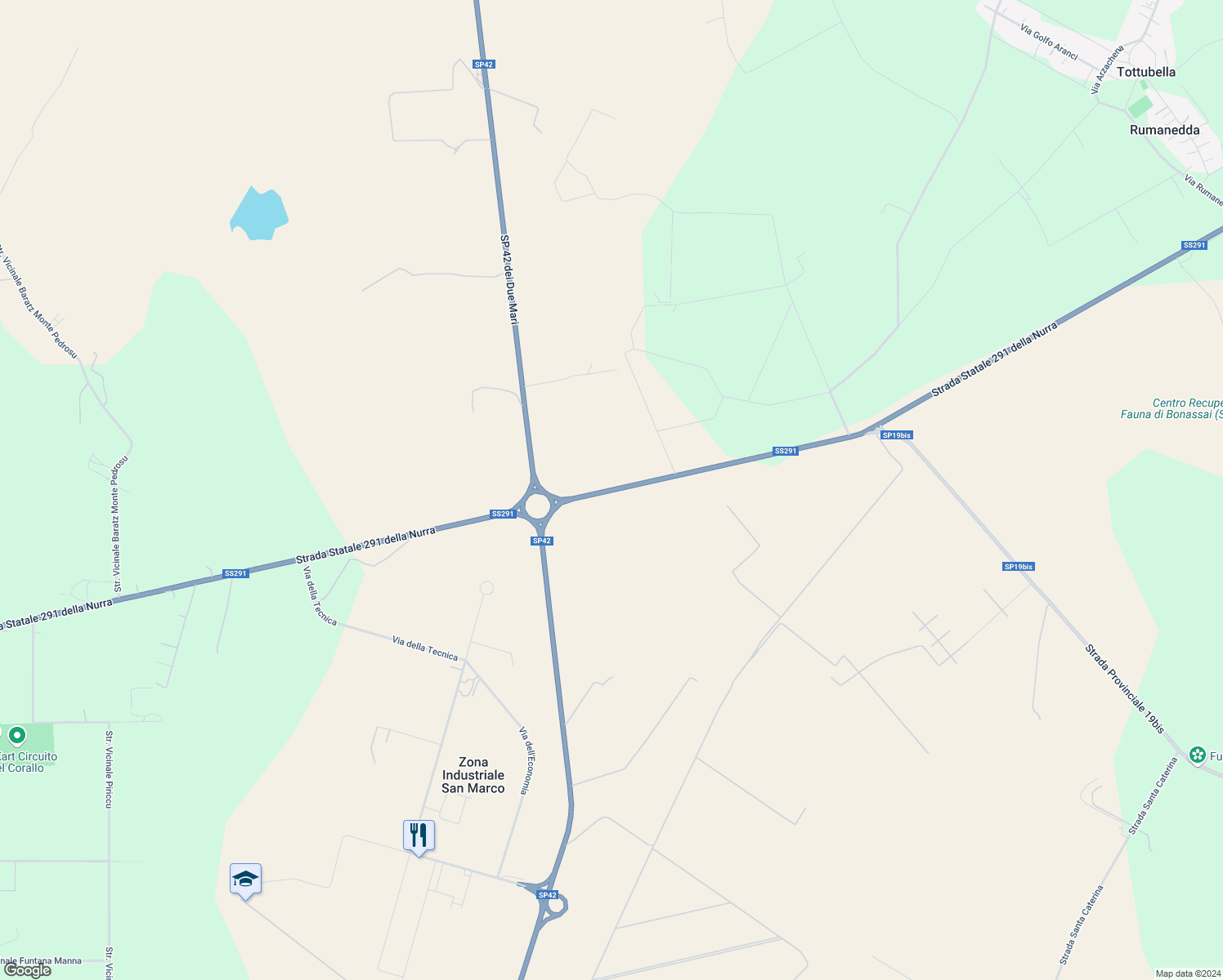 map of restaurants, bars, coffee shops, grocery stores, and more near in Province of Sassari