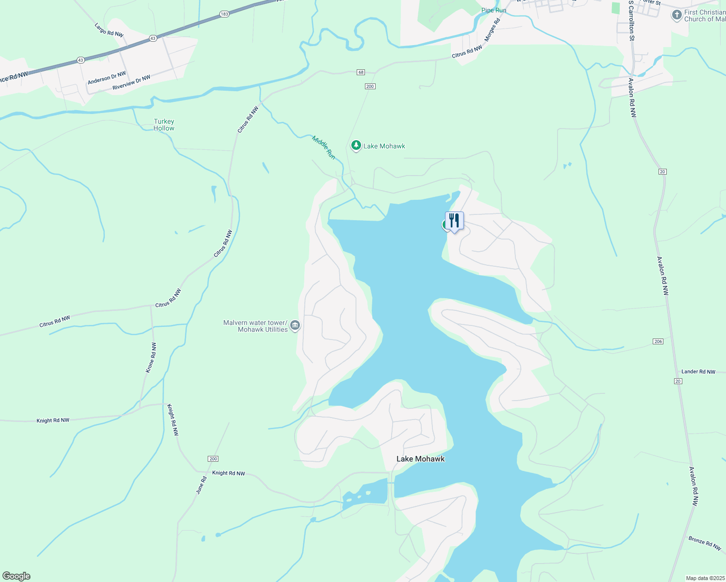 map of restaurants, bars, coffee shops, grocery stores, and more near 100 West Mohawk Drive in Malvern