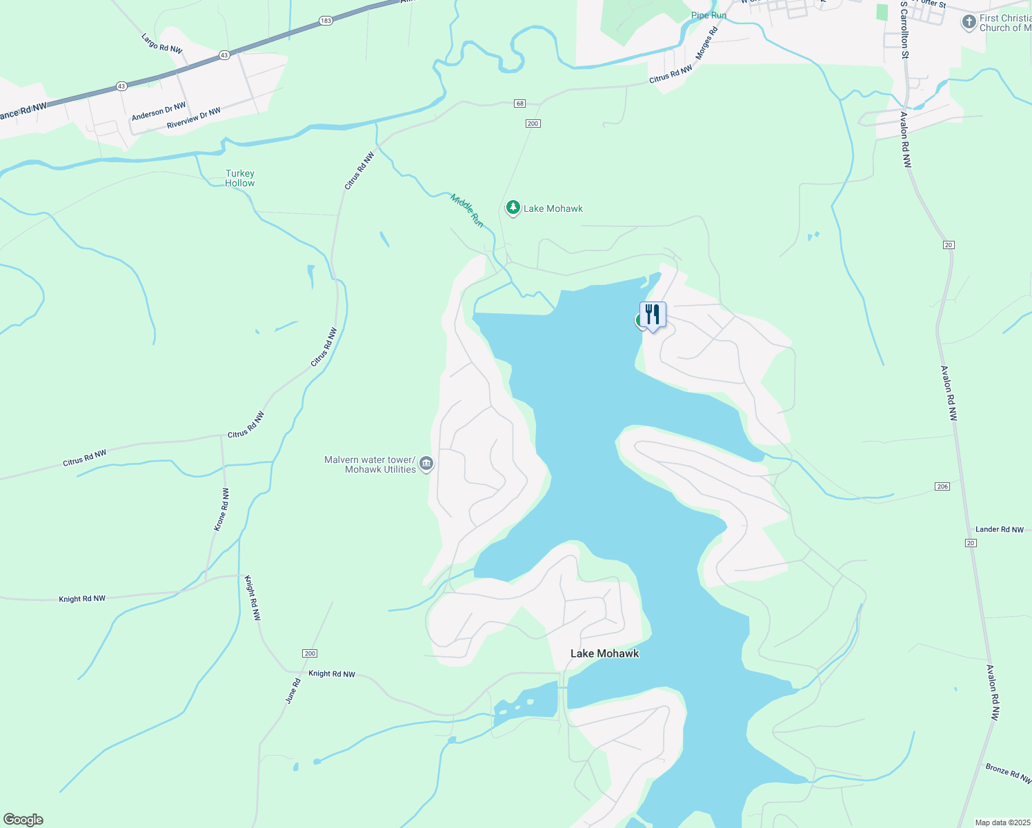 map of restaurants, bars, coffee shops, grocery stores, and more near 100 West Mohawk Drive in Malvern