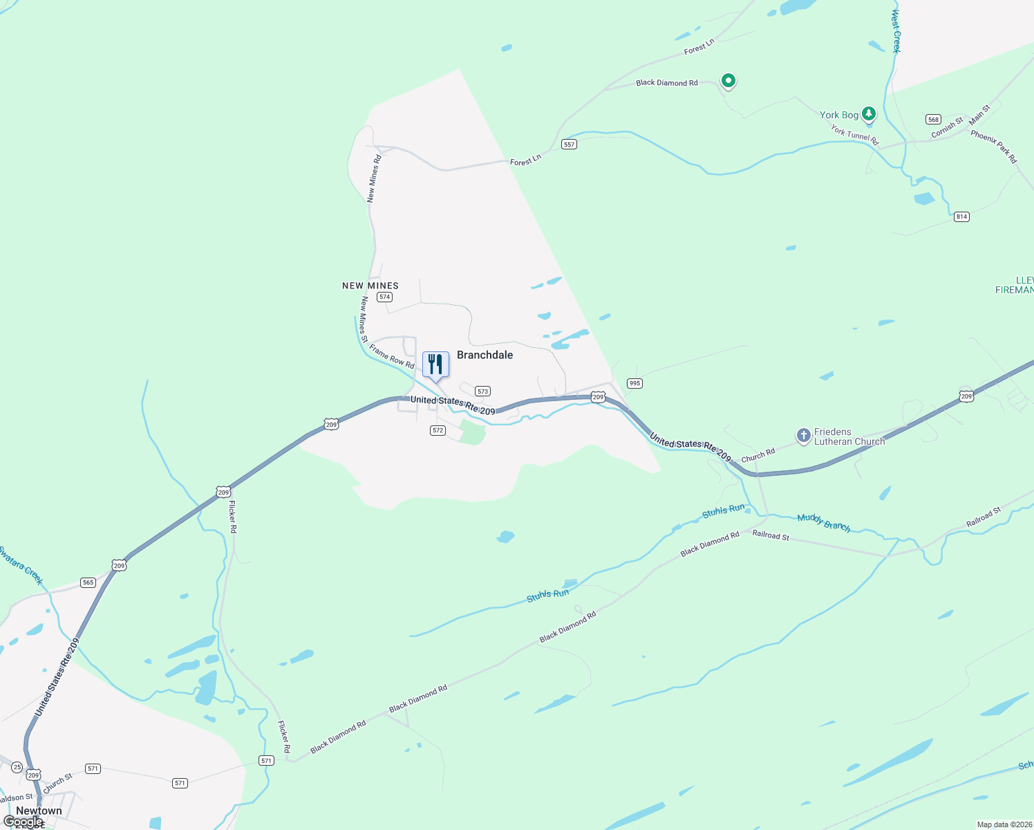map of restaurants, bars, coffee shops, grocery stores, and more near 152 North State in Branchdale