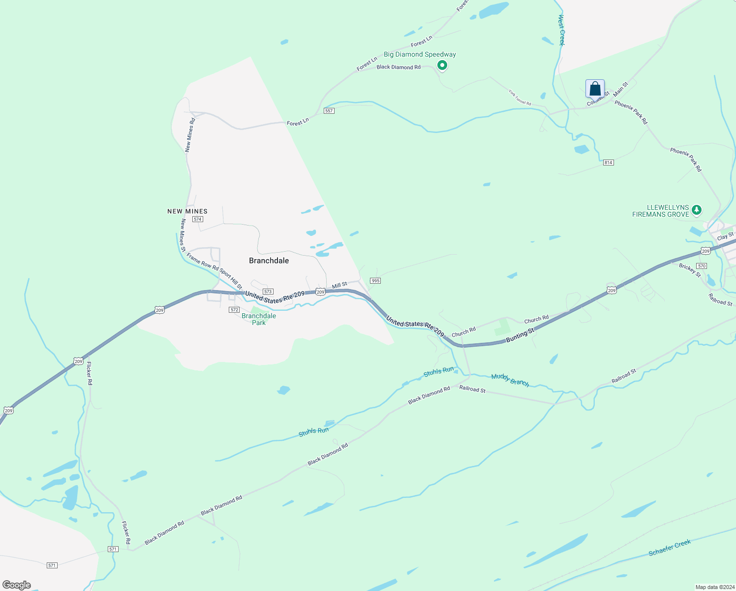 map of restaurants, bars, coffee shops, grocery stores, and more near 568 Bunting Street in Pottsville