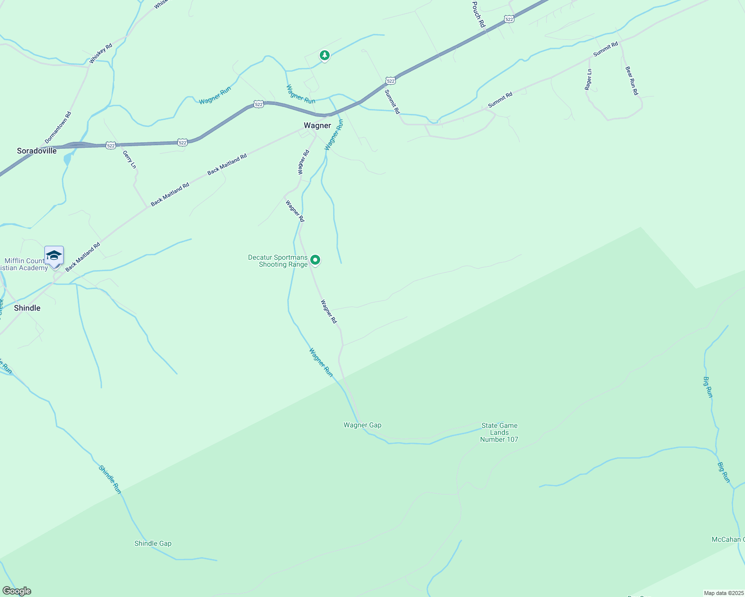map of restaurants, bars, coffee shops, grocery stores, and more near Lost Forest Road in Mifflin County