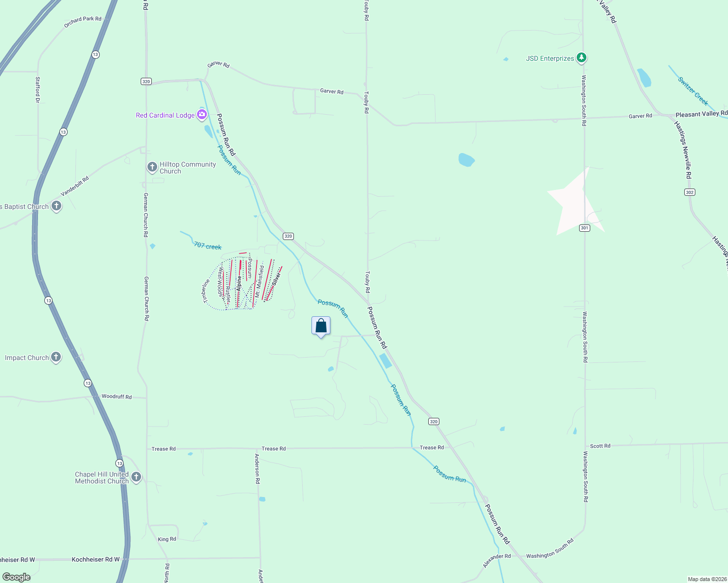 map of restaurants, bars, coffee shops, grocery stores, and more near 3475 Possum Run Road in Mansfield