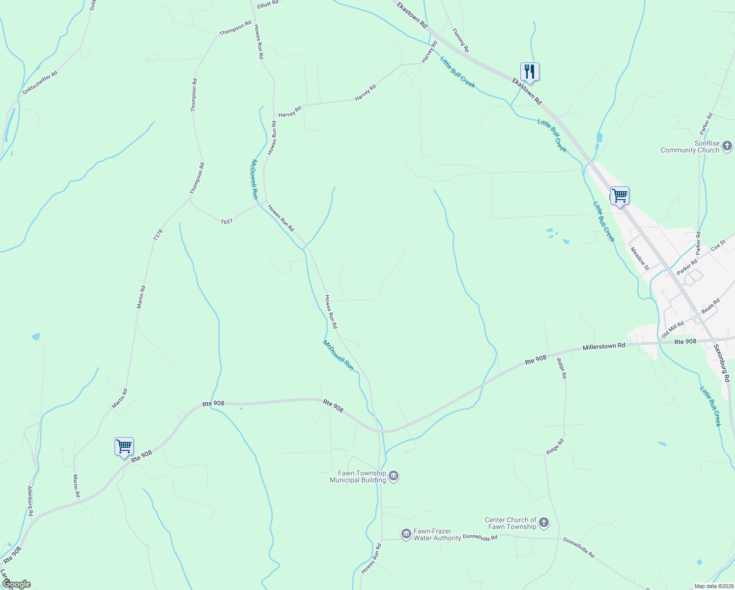 map of restaurants, bars, coffee shops, grocery stores, and more near 4800 Howes Run Road in Tarentum