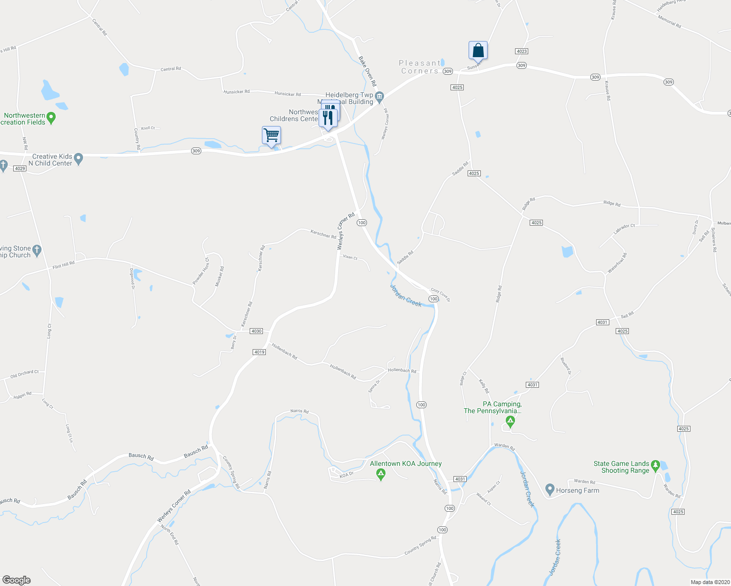 map of restaurants, bars, coffee shops, grocery stores, and more near 6548 Vixen Court in New Tripoli